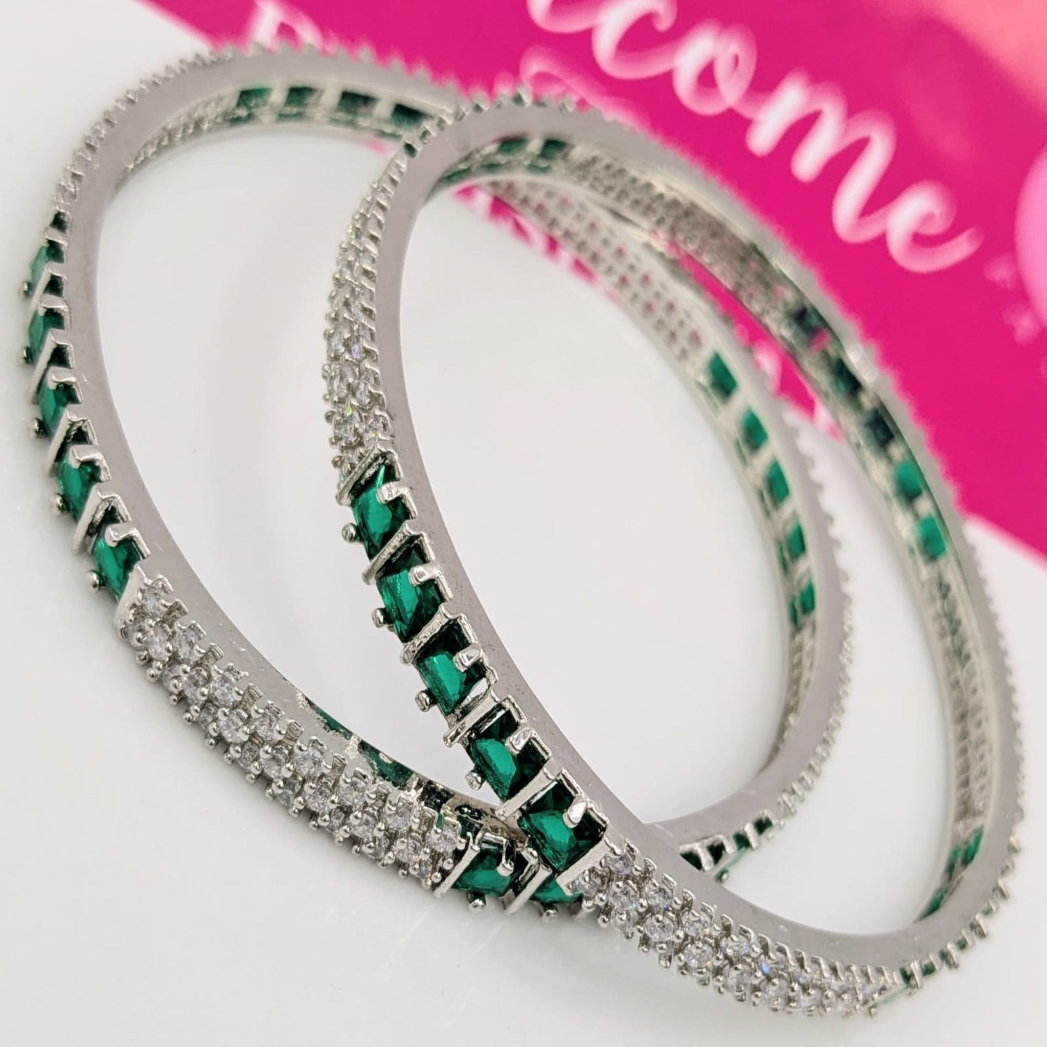 Green Emerald Silver Bangles (FSAB60)
