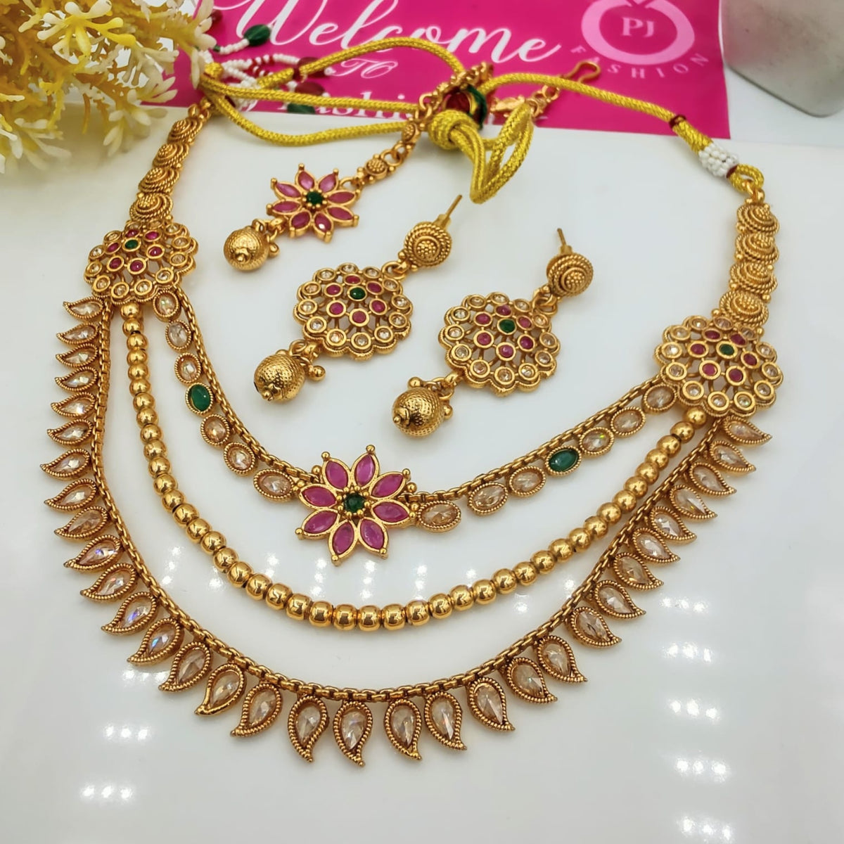 Elegant Layers Rajwari Necklace Set (FDRN20)