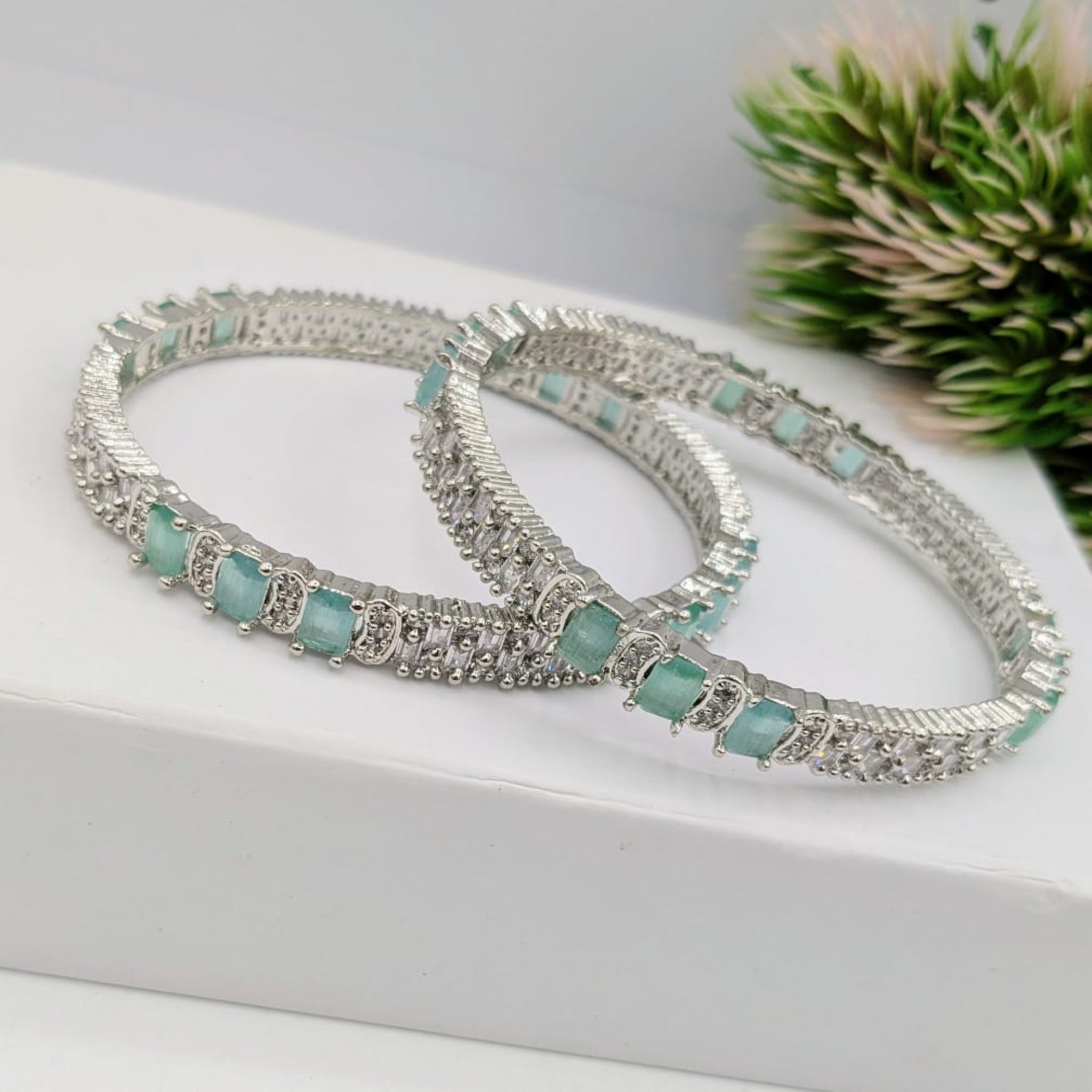 AD Silver Fancy Bangles 2 Pc (FSAB68)