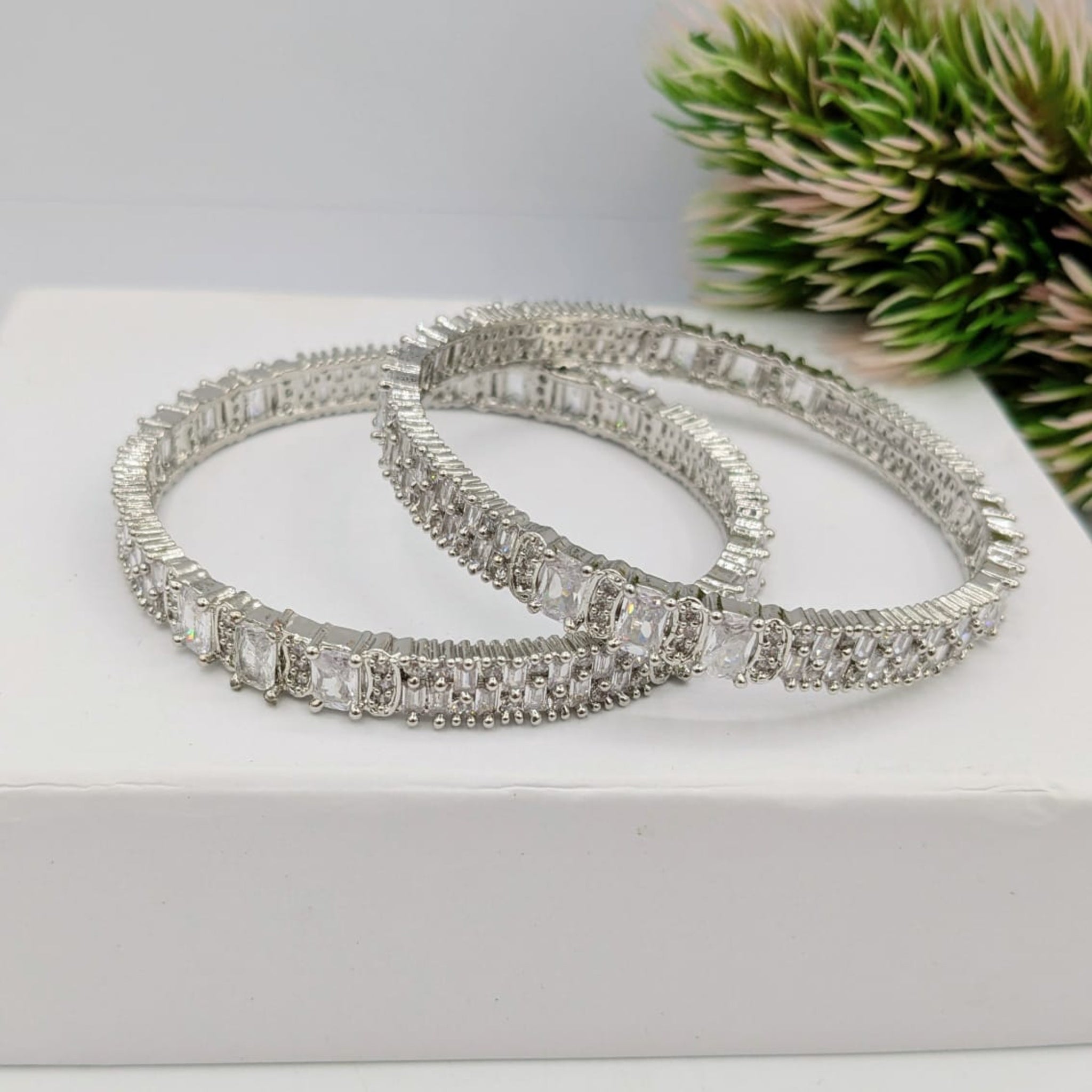 AD Silver Fancy Bangles 2 Pc (FSAB68)
