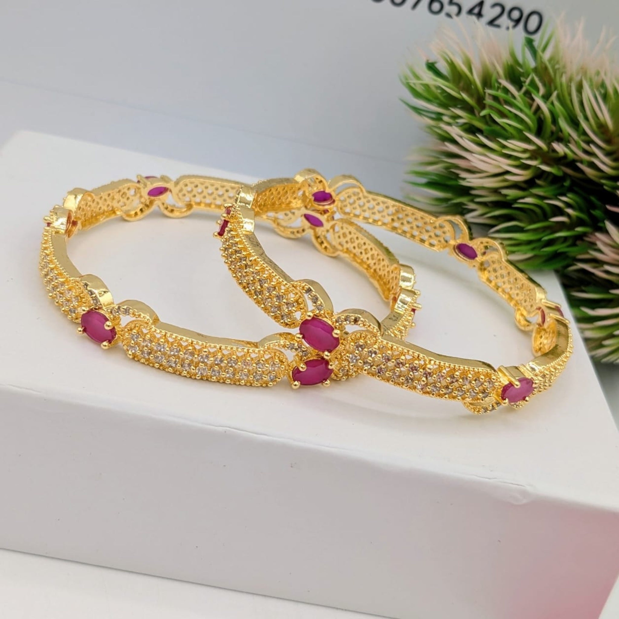 Zircon AD Golden Bangles 2 Pc (FSAB69)