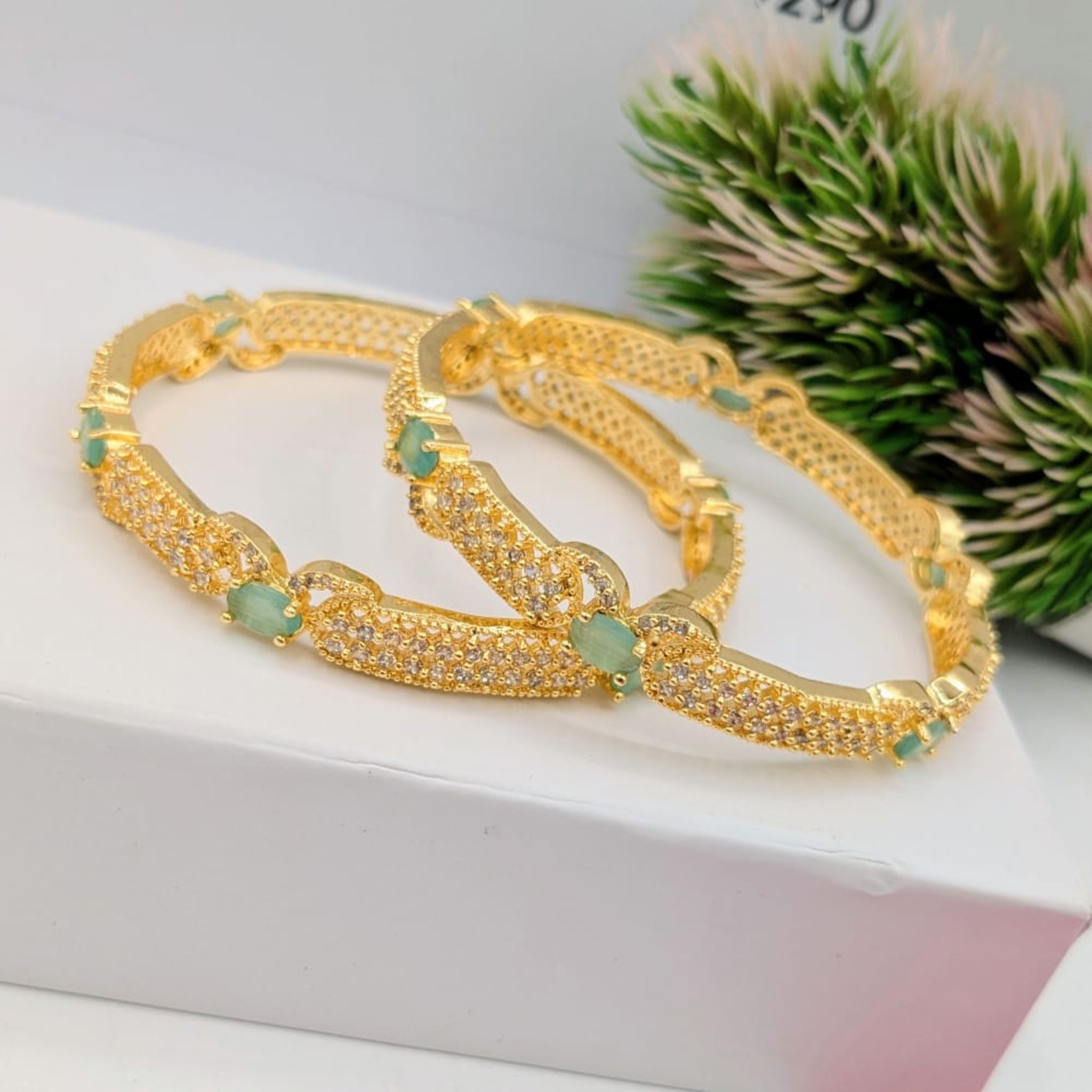 Zircon AD Golden Bangles 2 Pc (FSAB69)