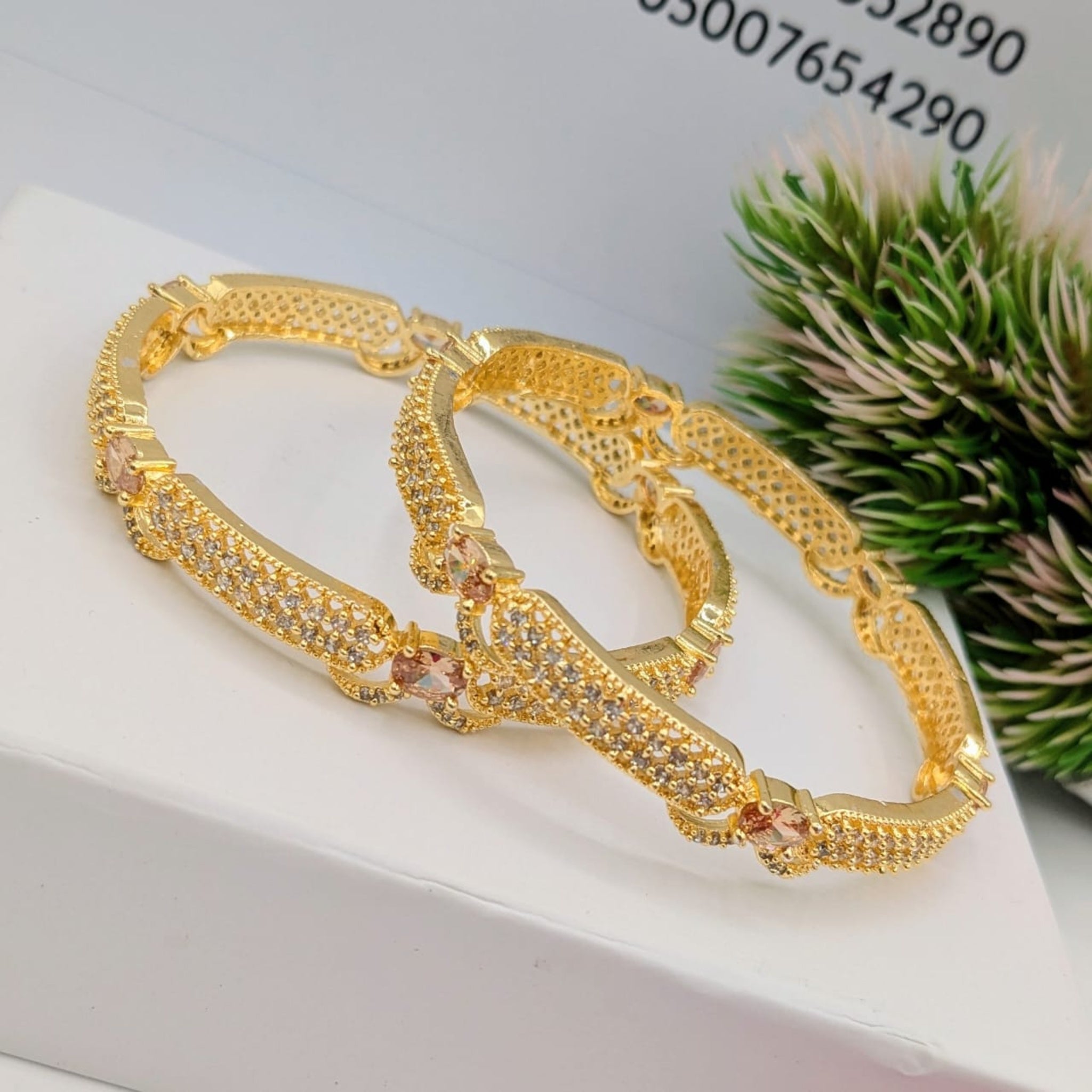 Zircon AD Golden Bangles 2 Pc (FSAB69)