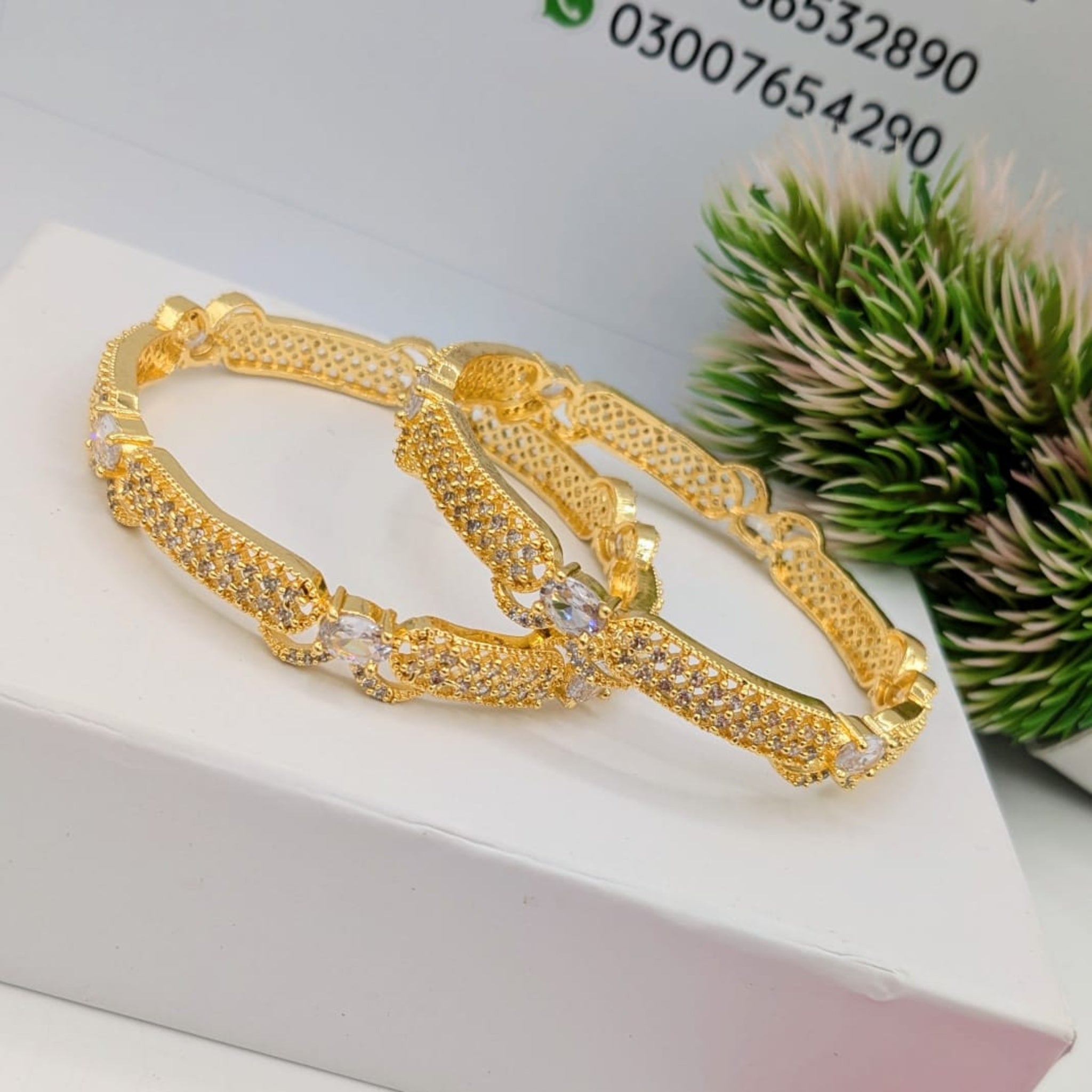 Zircon AD Golden Bangles 2 Pc (FSAB69)