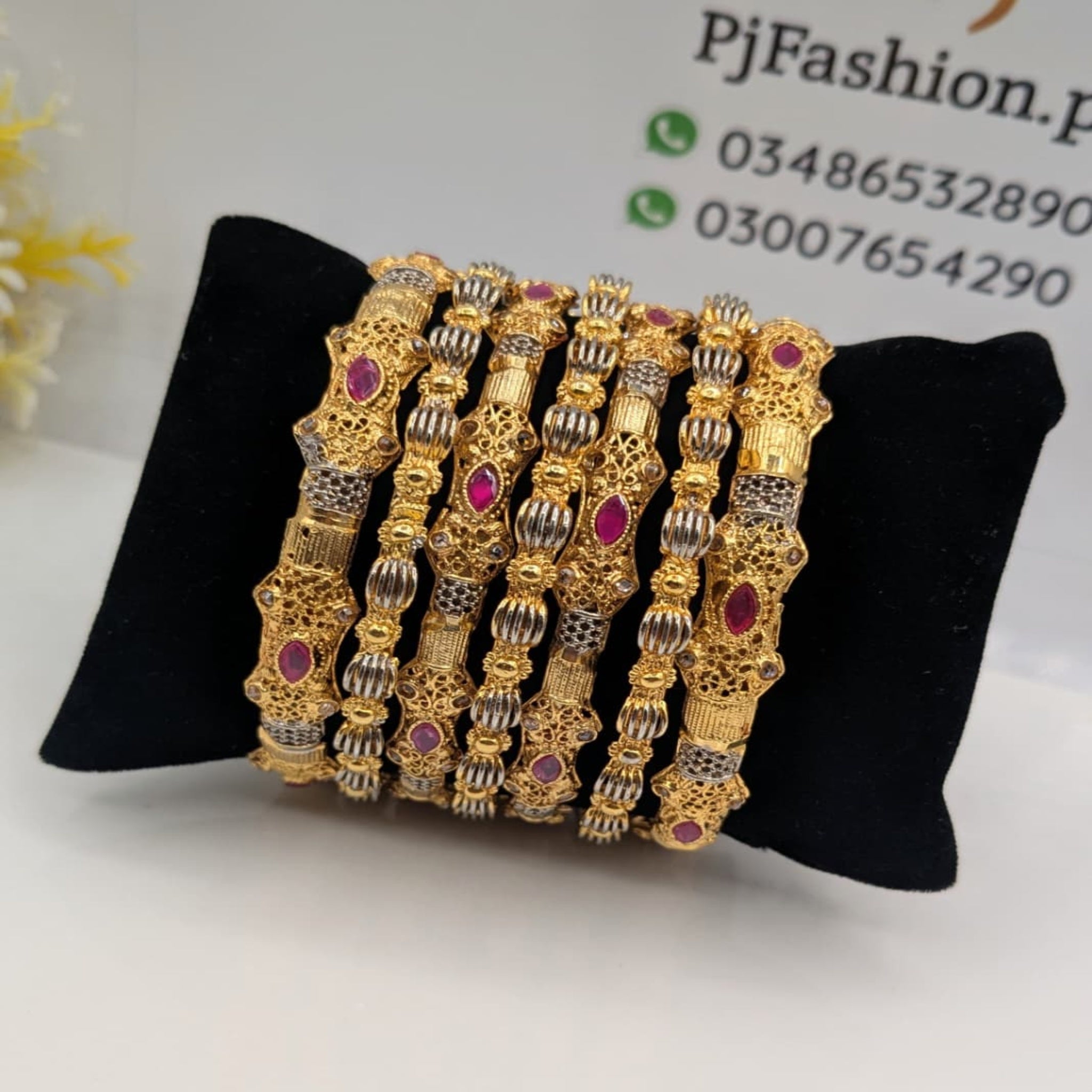 Ruby Stone 7 Pc Bangles (FSB88)