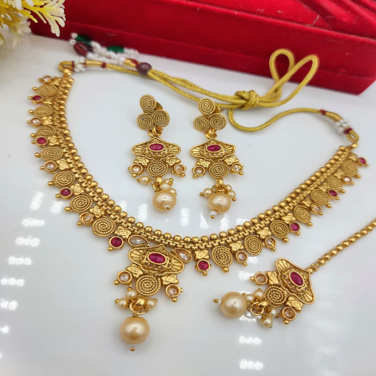 Rajwari Ruby Necklace Set (FDN135)