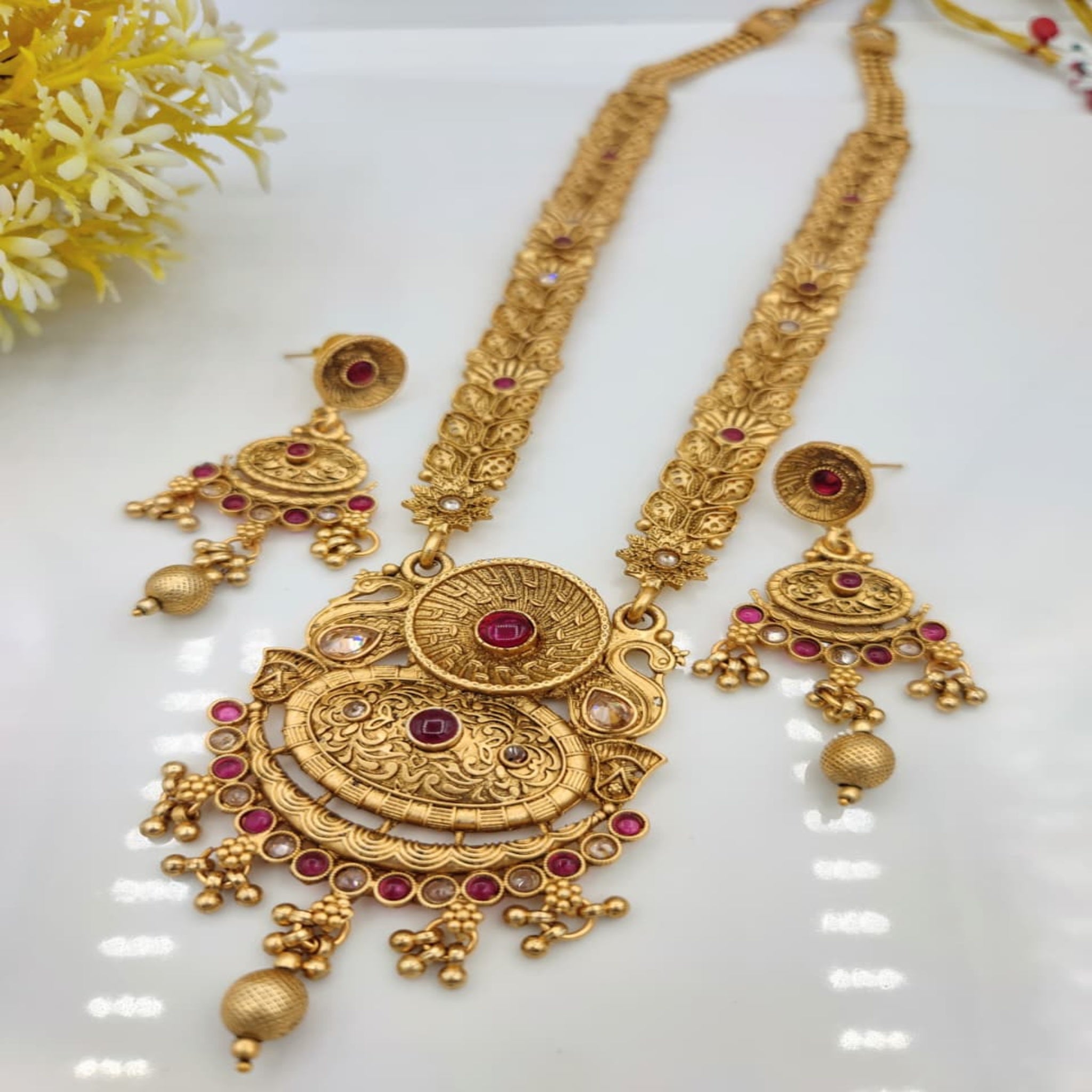 Rajwari Maala Set Ruby Stones (FDM91)