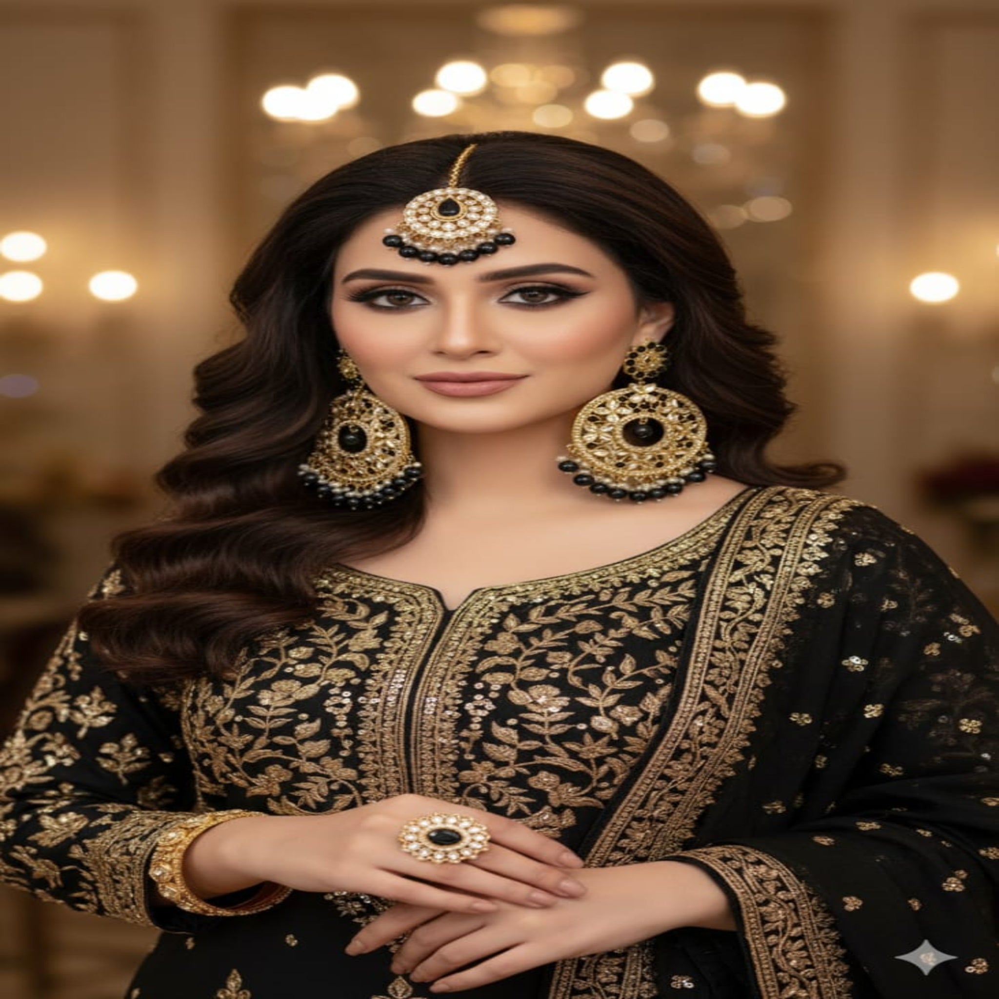 Kundan Black Bindia Set