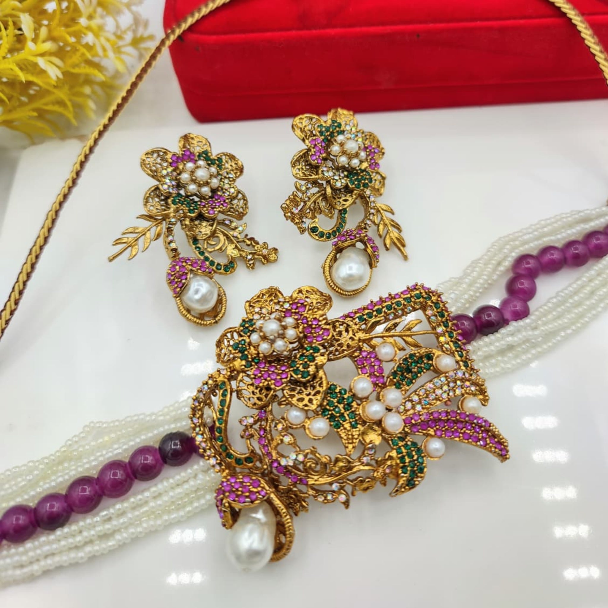 Turkish Beaded Choker Necklace Set (FDN142)