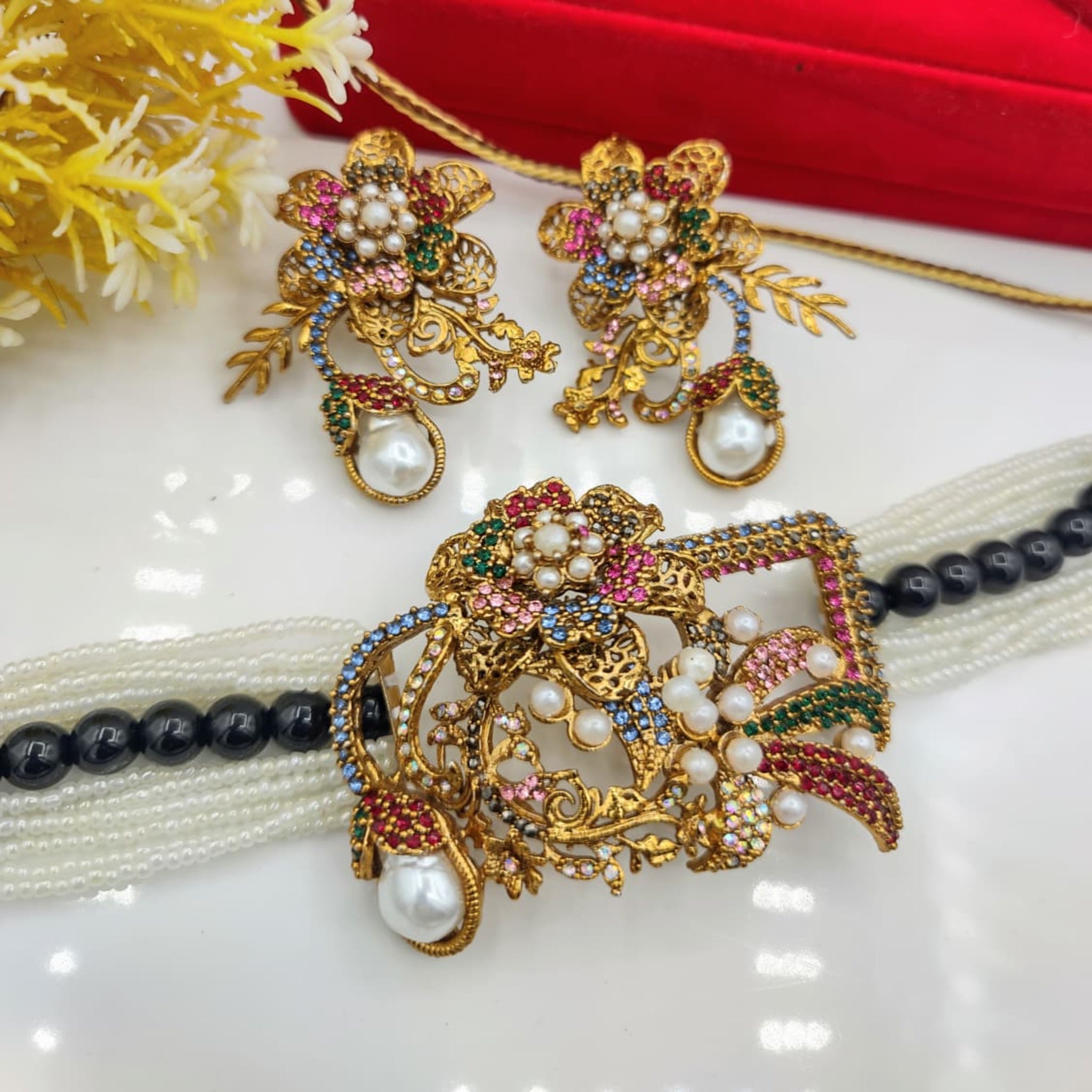 Turkish Beaded Choker Necklace Set (FDN142)