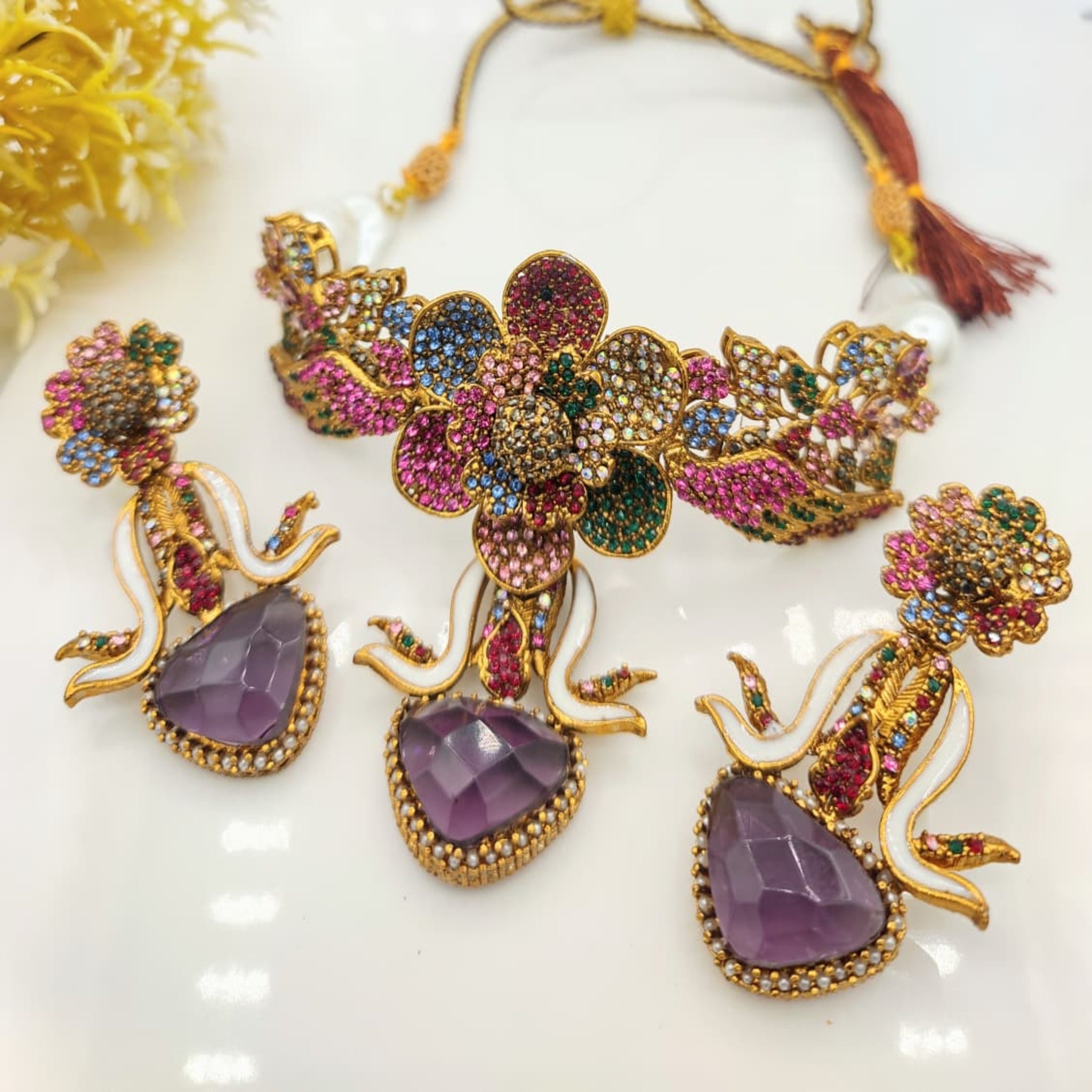 Fancy Turkish Delicate Choker Necklace Set (FDN143)