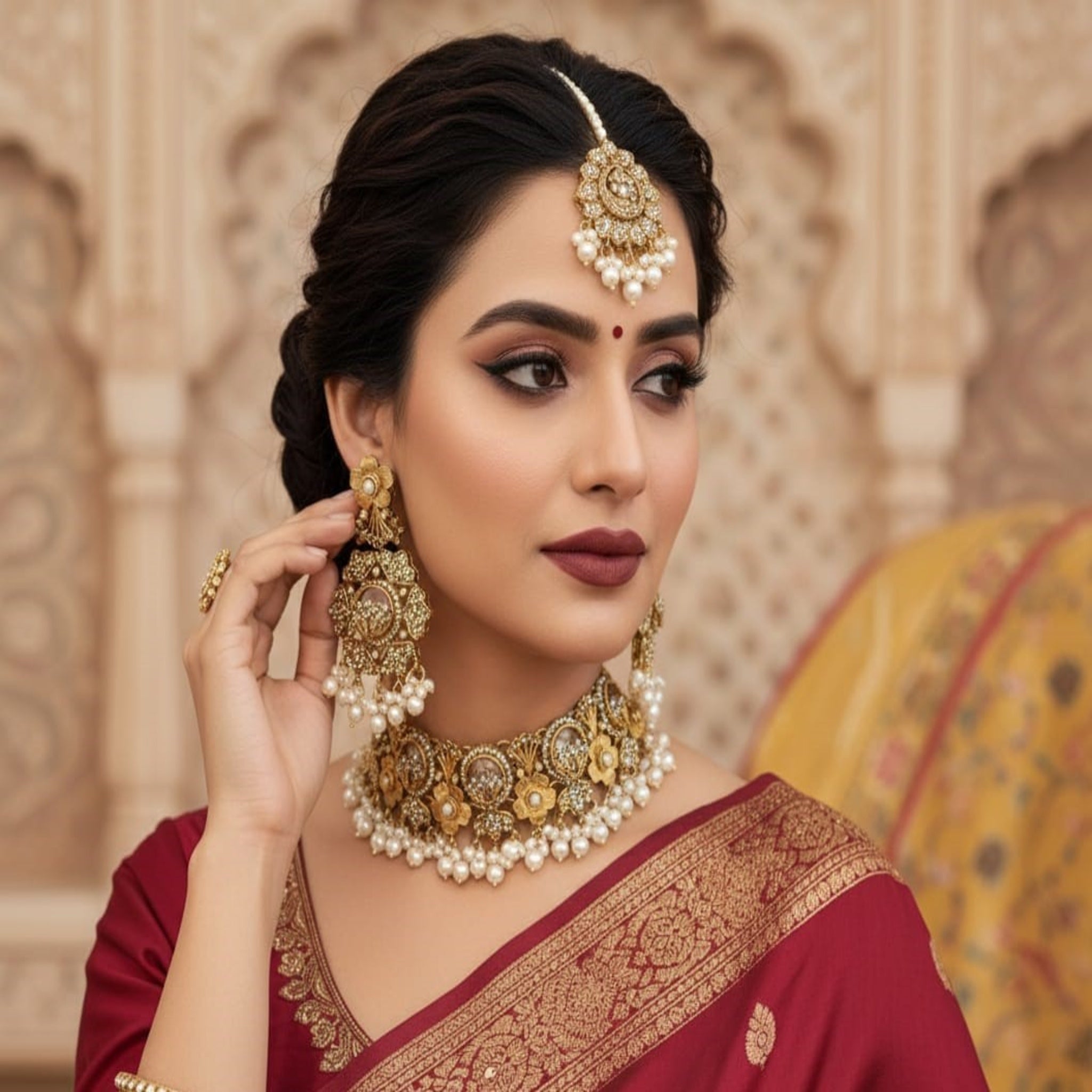 Traditional Ethnic Wear Pearl Drop Choker Set (FDN144)