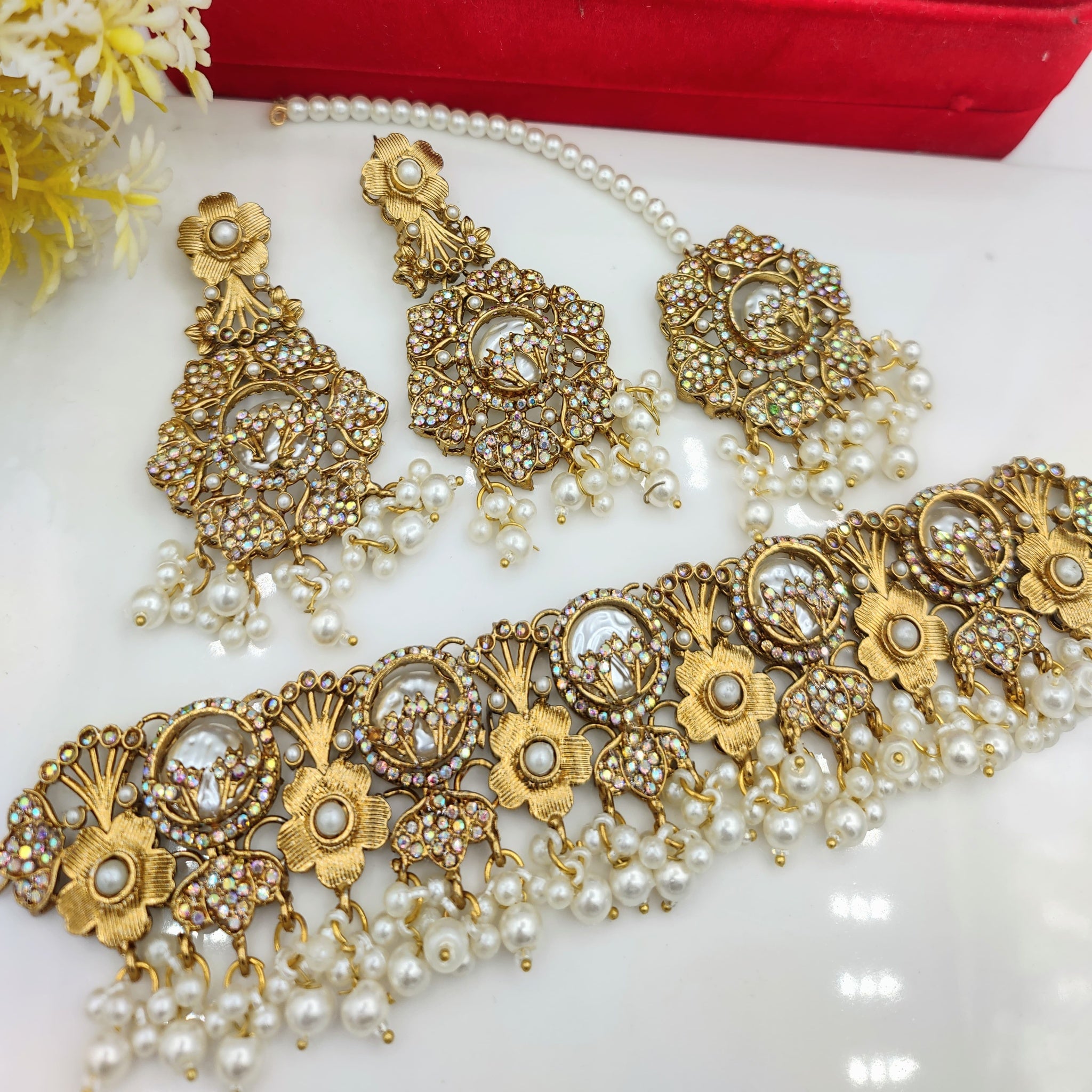 Traditional Ethnic Wear Pearl Drop Choker Set (FDN144)