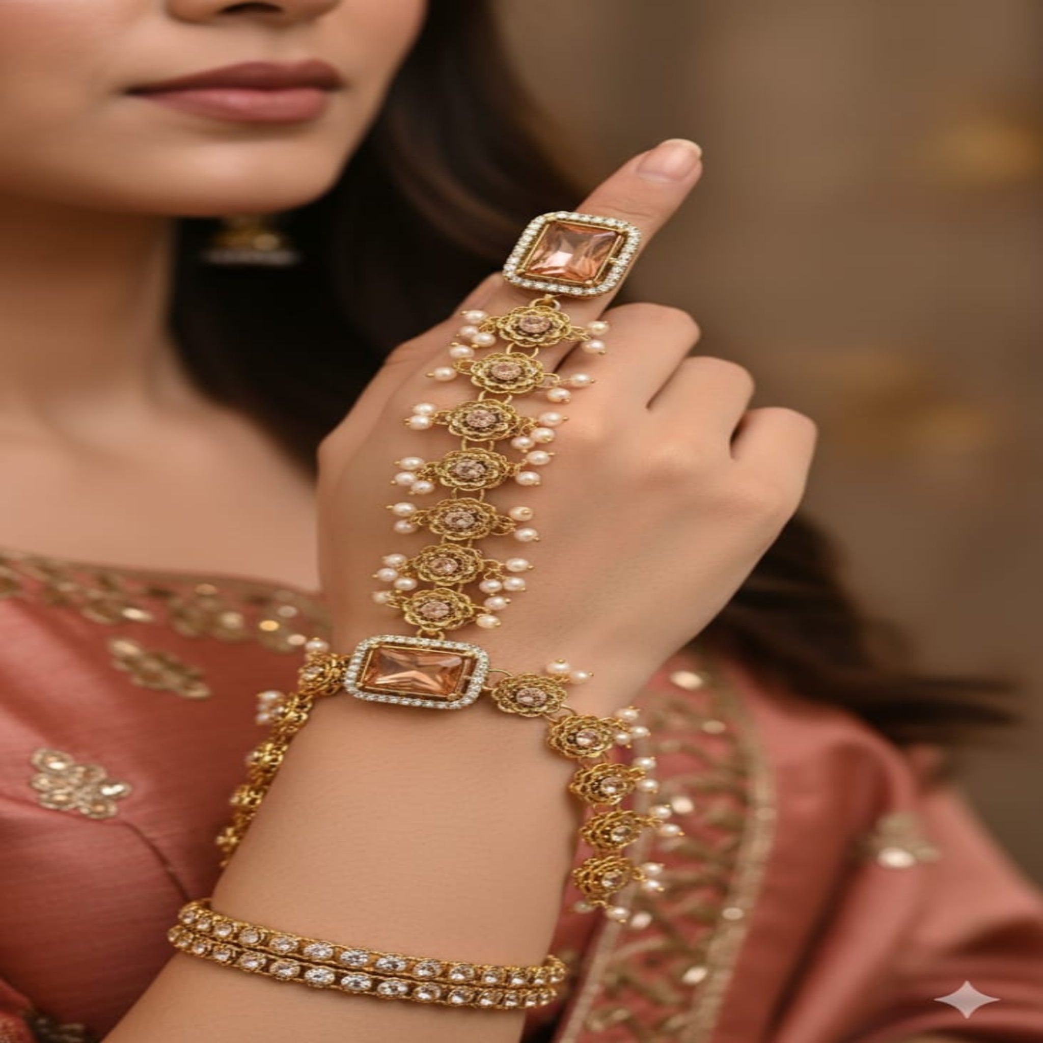 Delicate Kundan Ring Bracelet (Angla)