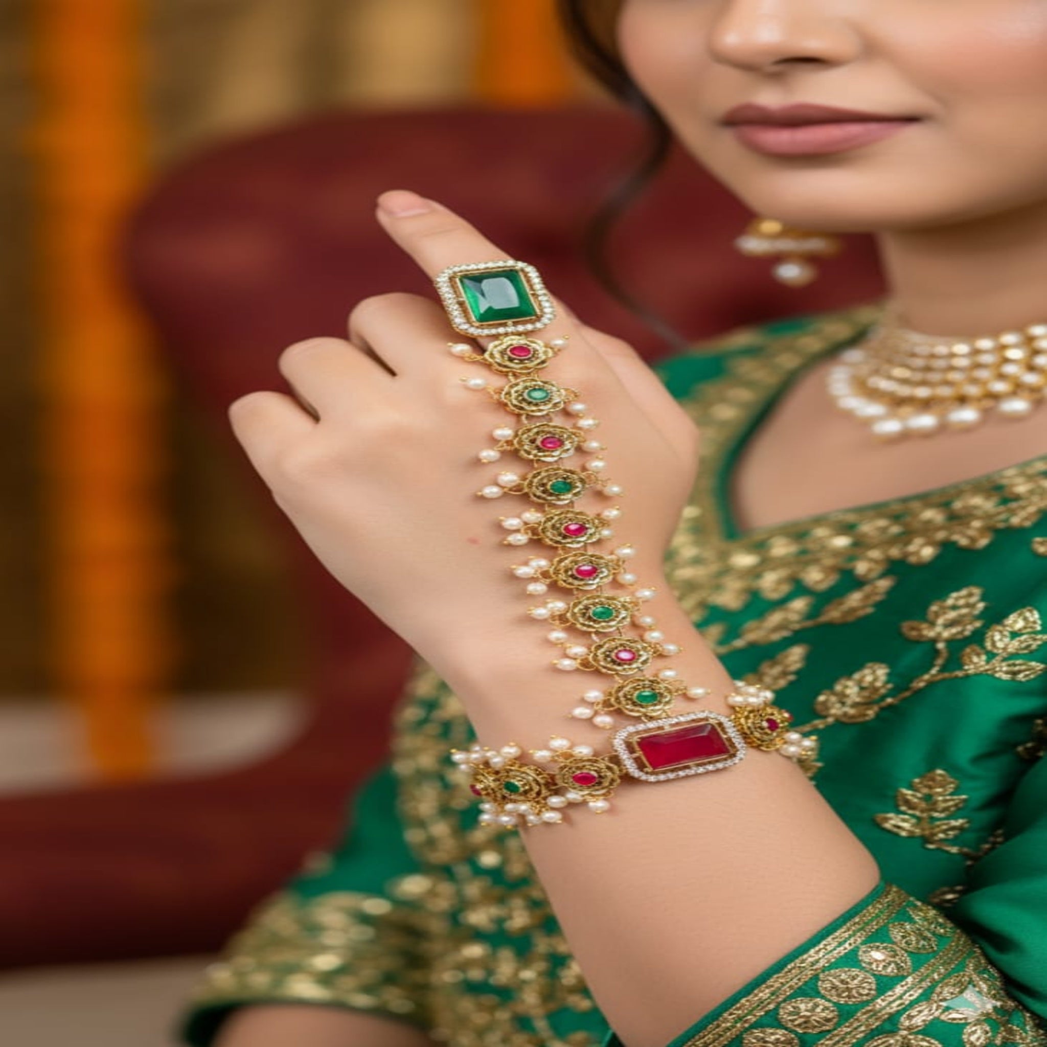 Delicate Kundan Ring Bracelet (Angla)