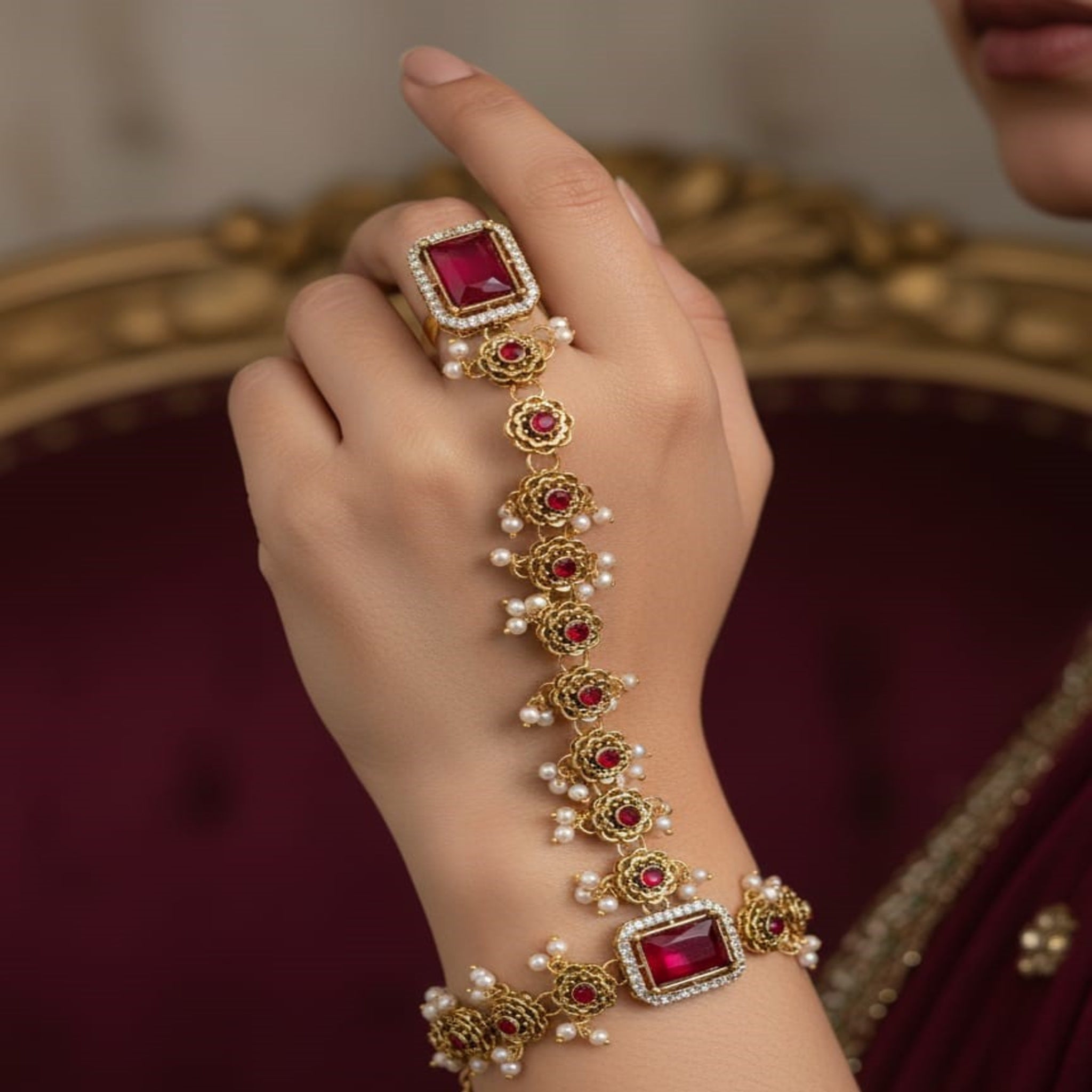 Delicate Kundan Ring Bracelet (Angla)