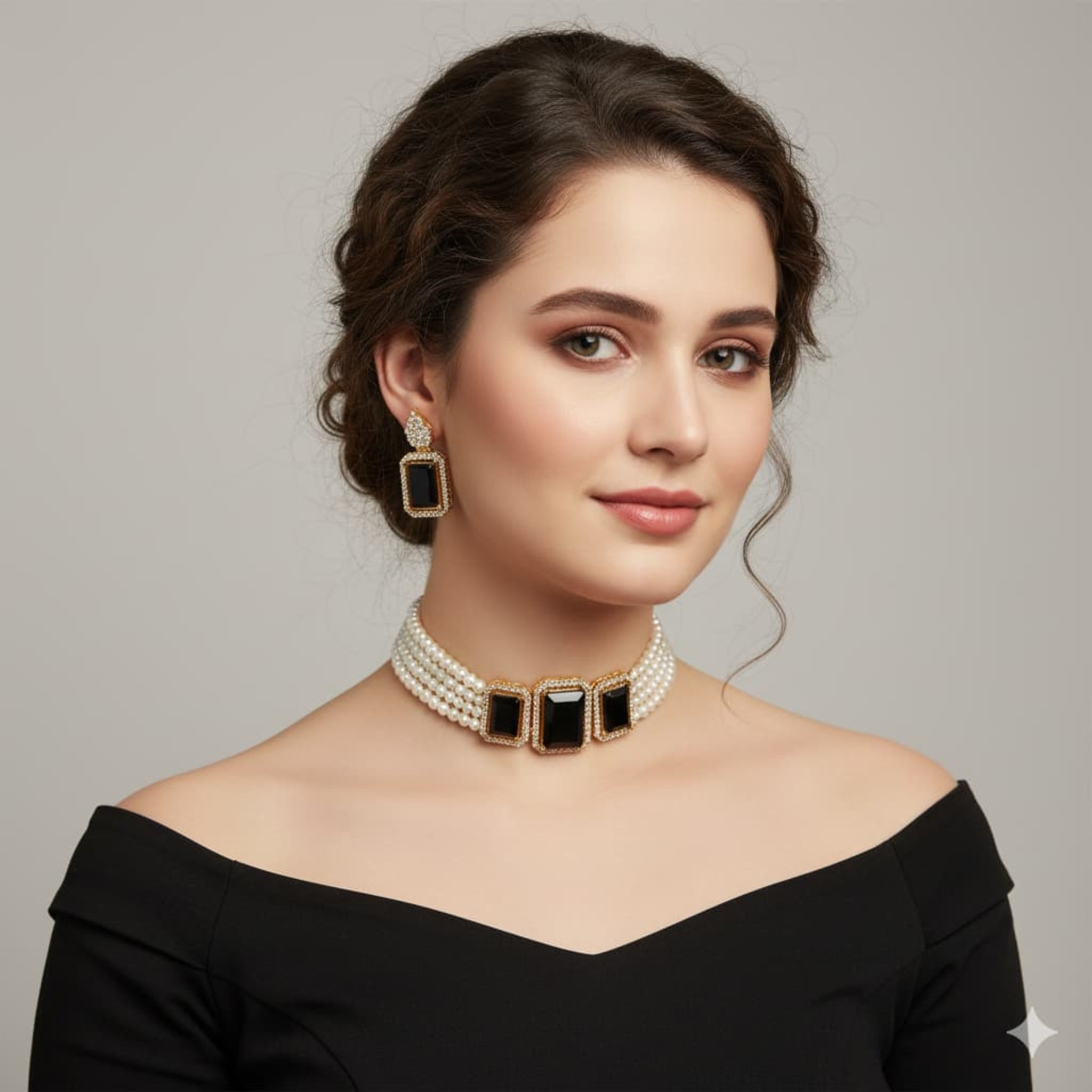 Black Pearl Beaded Choker (FDN147)