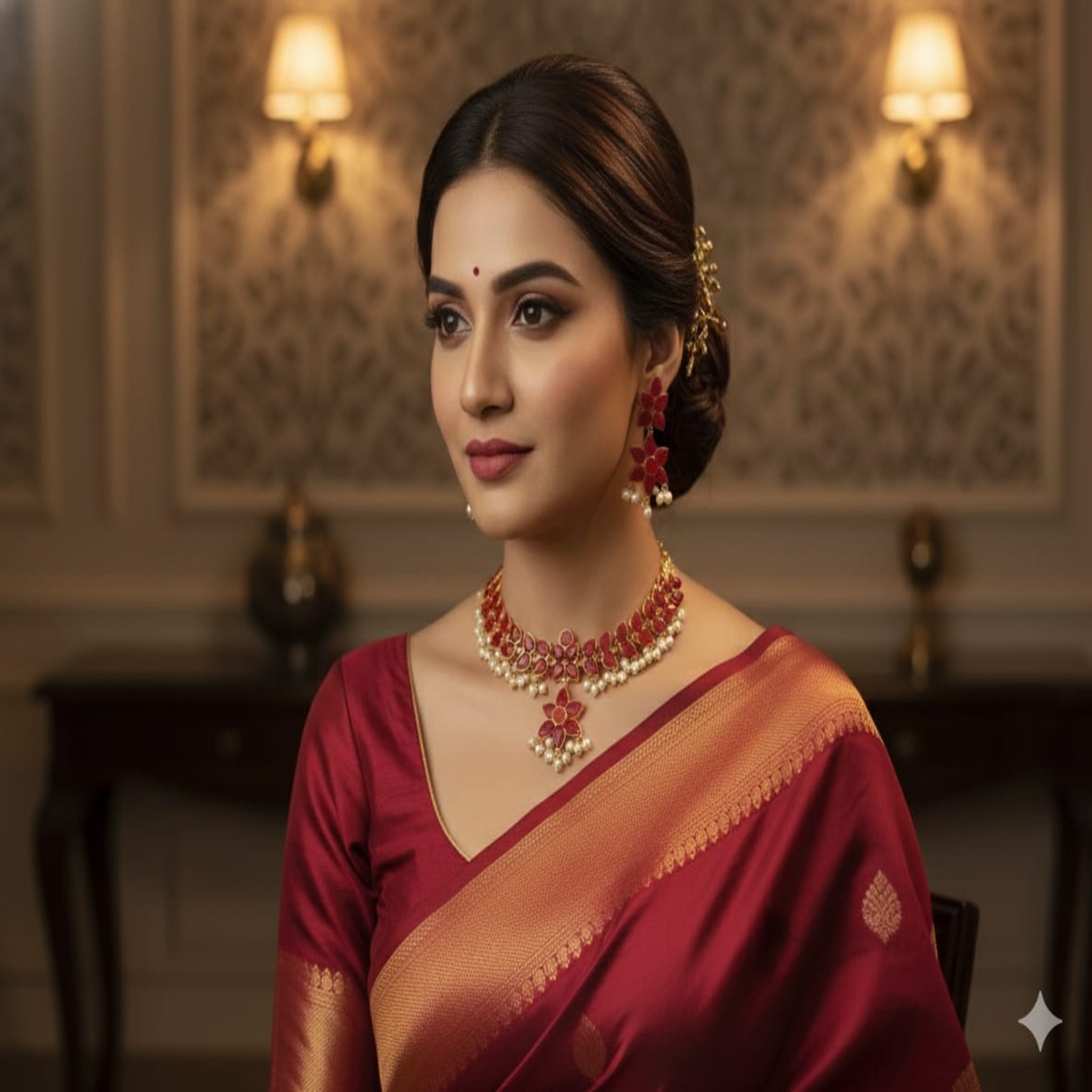 Beautiful Red Necklace Set (FDN153)