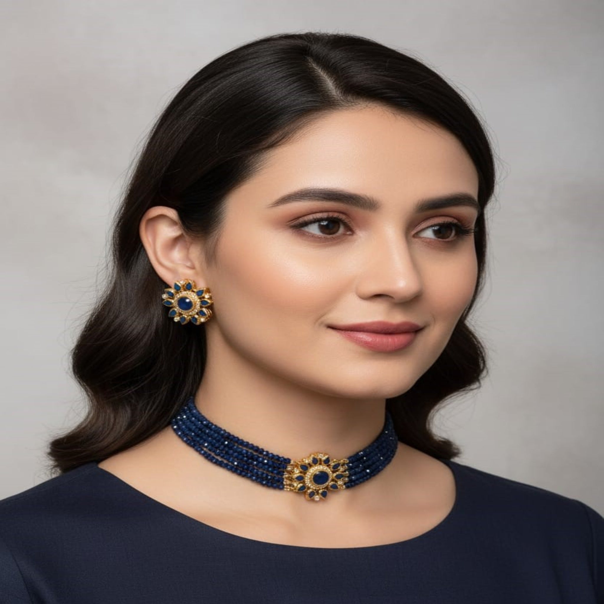Blue Elegant Choker Necklace Set (FDN155)