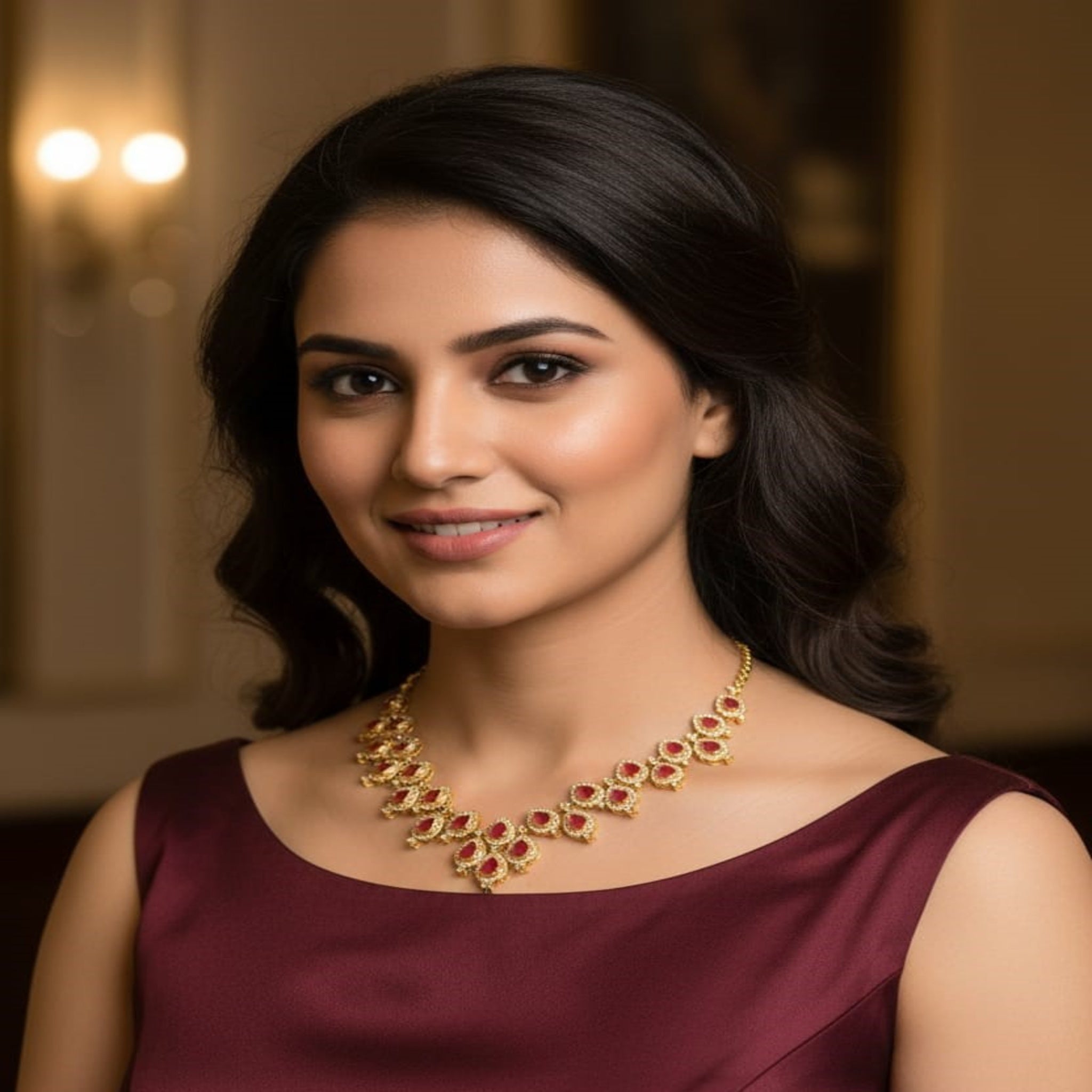 Fancy Red Stone Beautiful Necklace (FDN156)