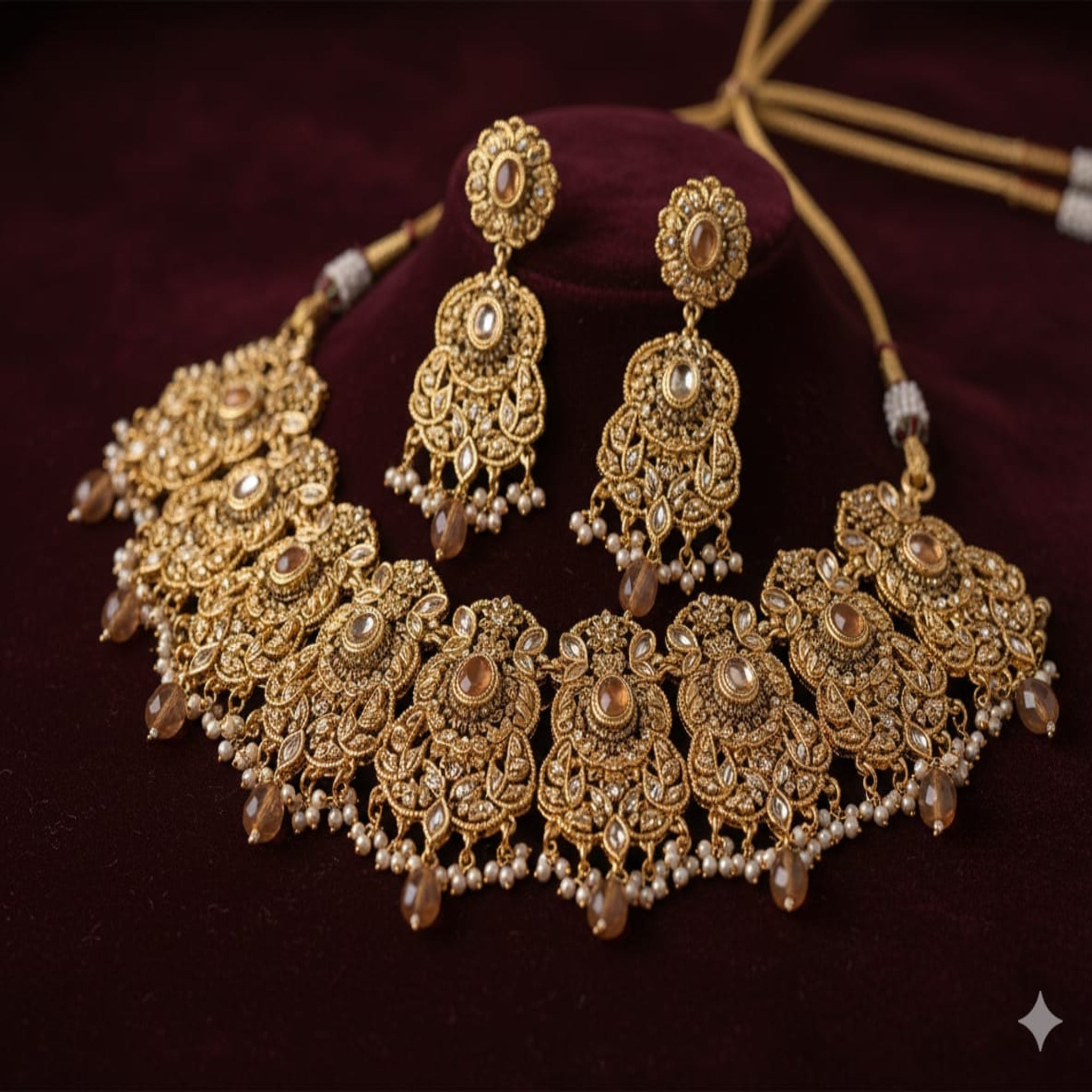 Golden Bridal Necklace Set (FDBN98)