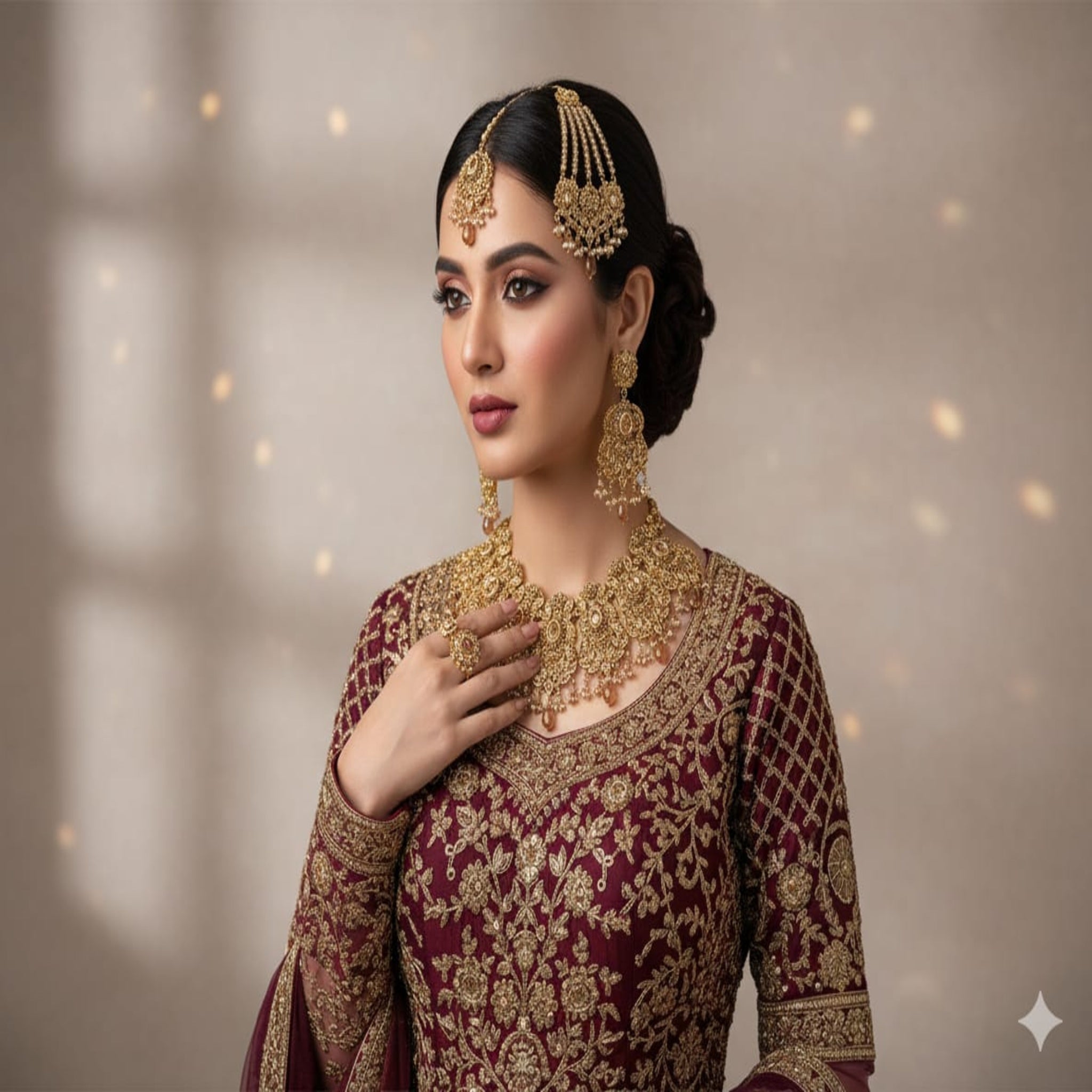 Golden Bridal Necklace Set (FDBN98)