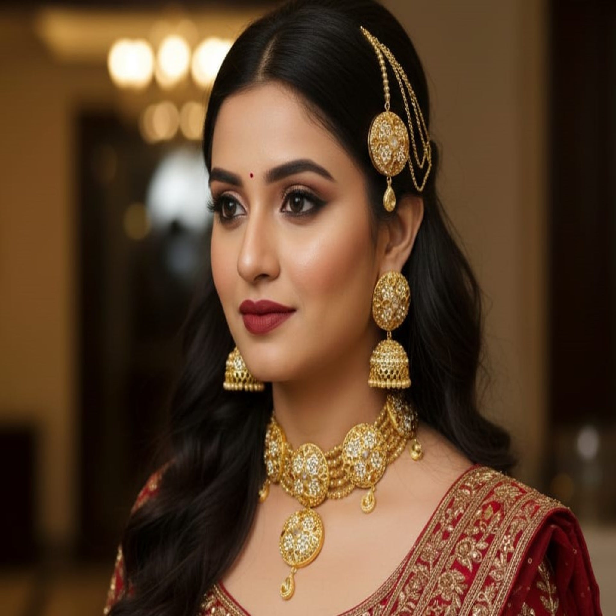 Golden Stylish Necklace Set (FDN167)