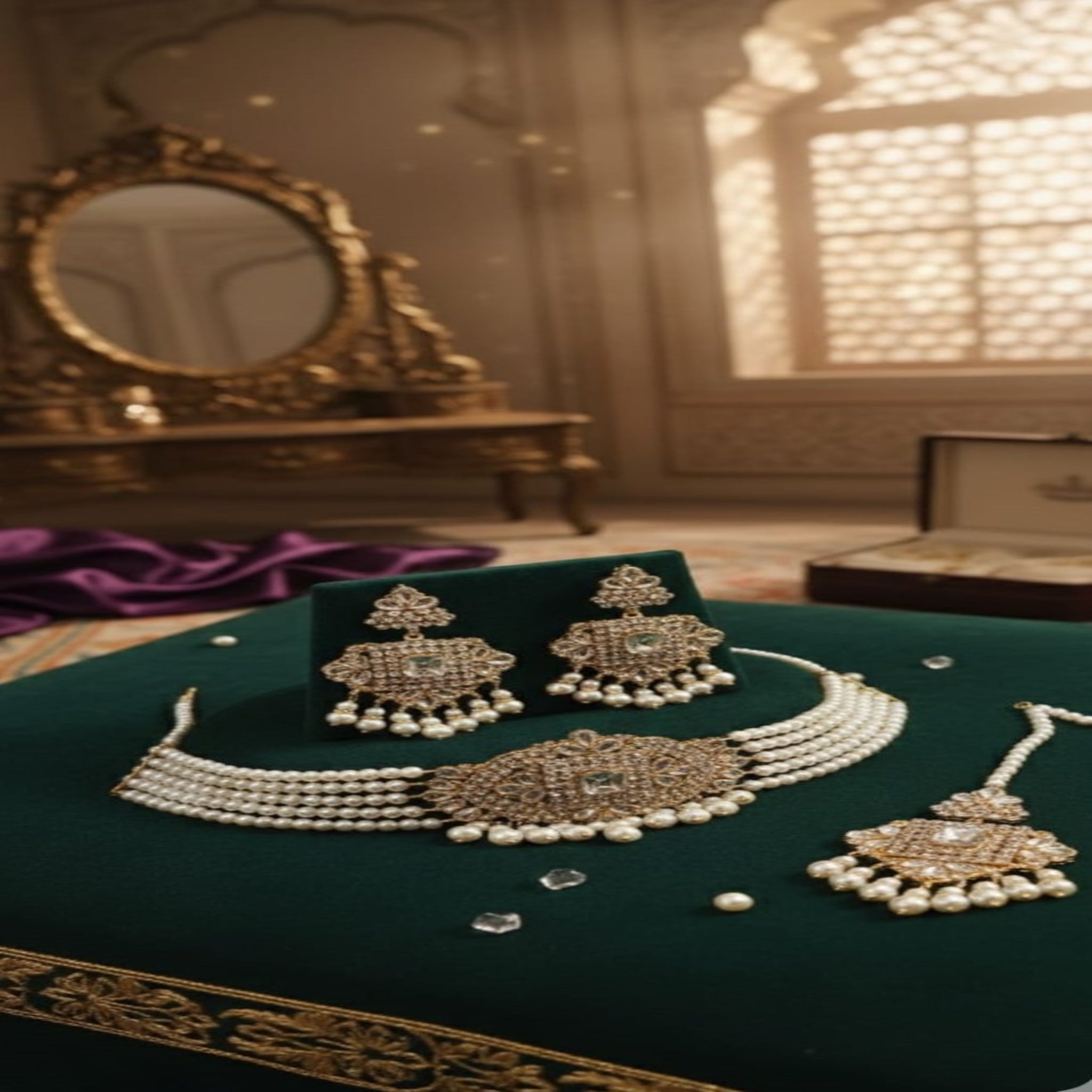 Golden Kundan Choker Necklace Set (FDN166)