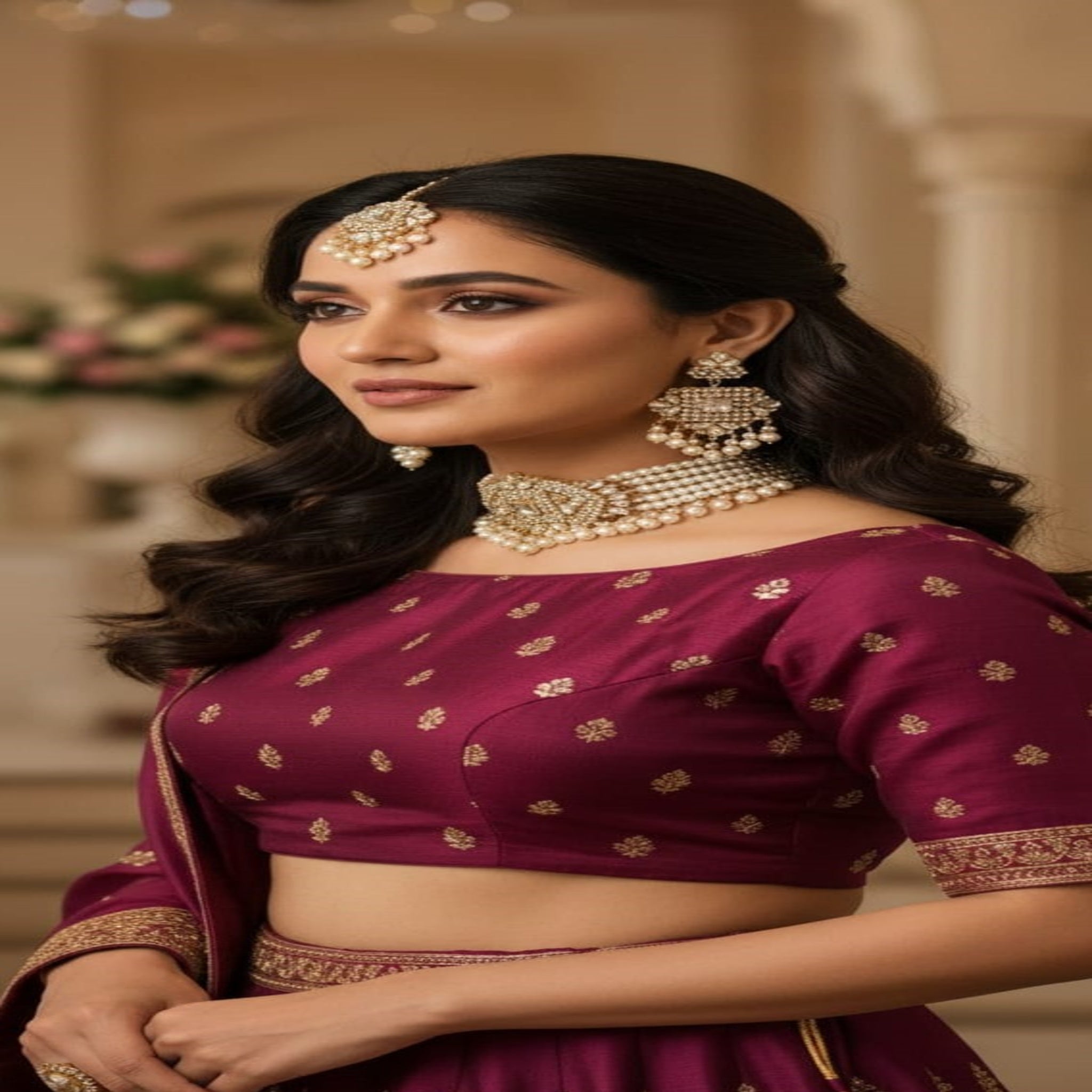 Golden Kundan Choker Necklace Set (FDN166)