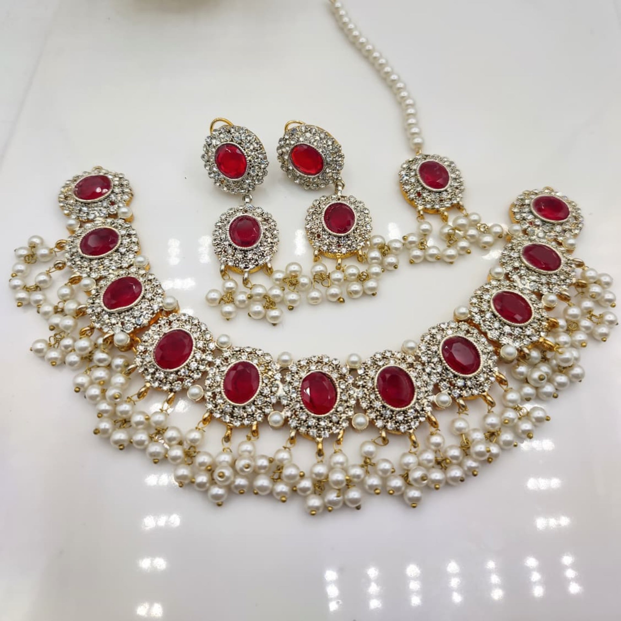 Golden Maroon Delicate Necklace Set (FDN170)