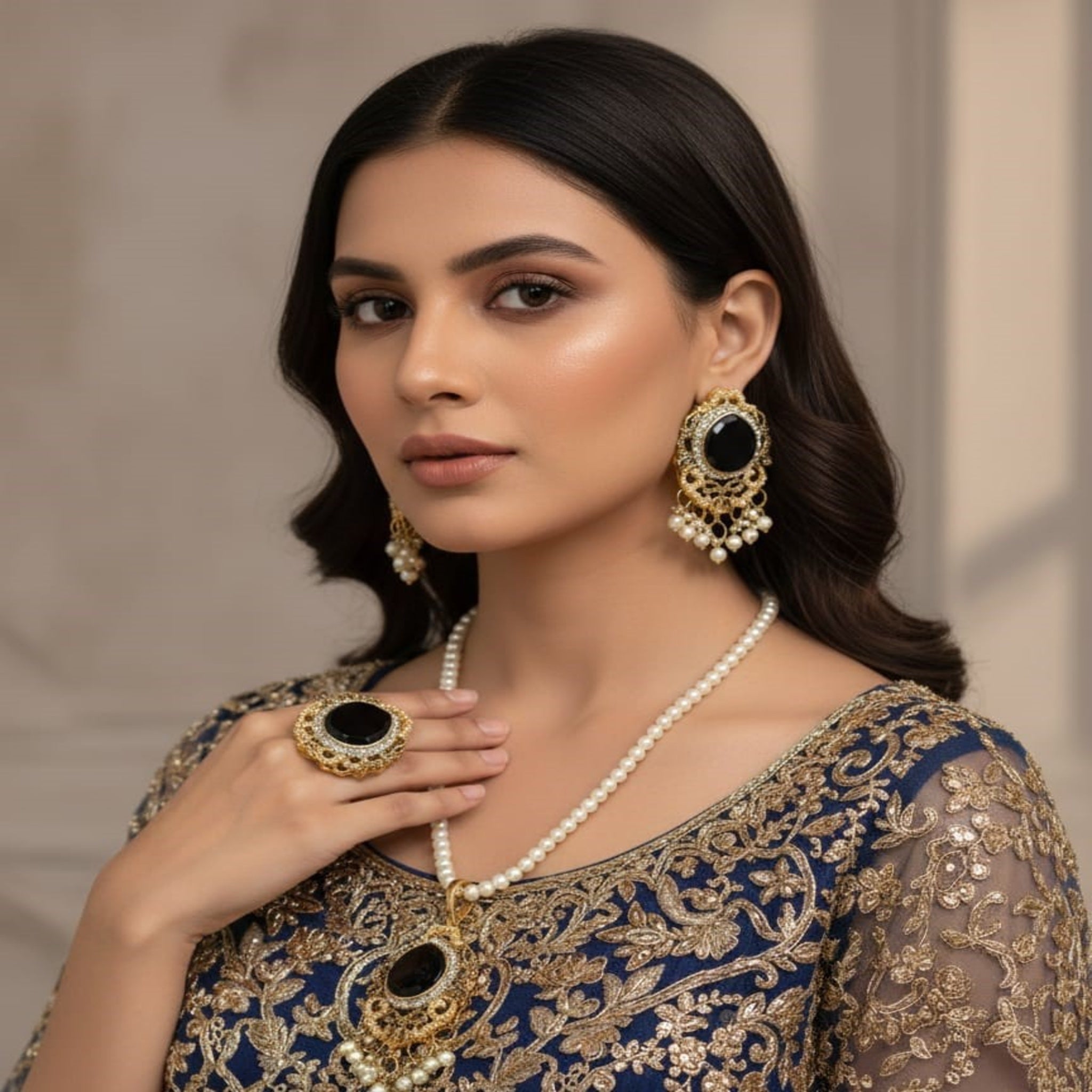 Black Stone Pearl Maala Locket (FDM106)