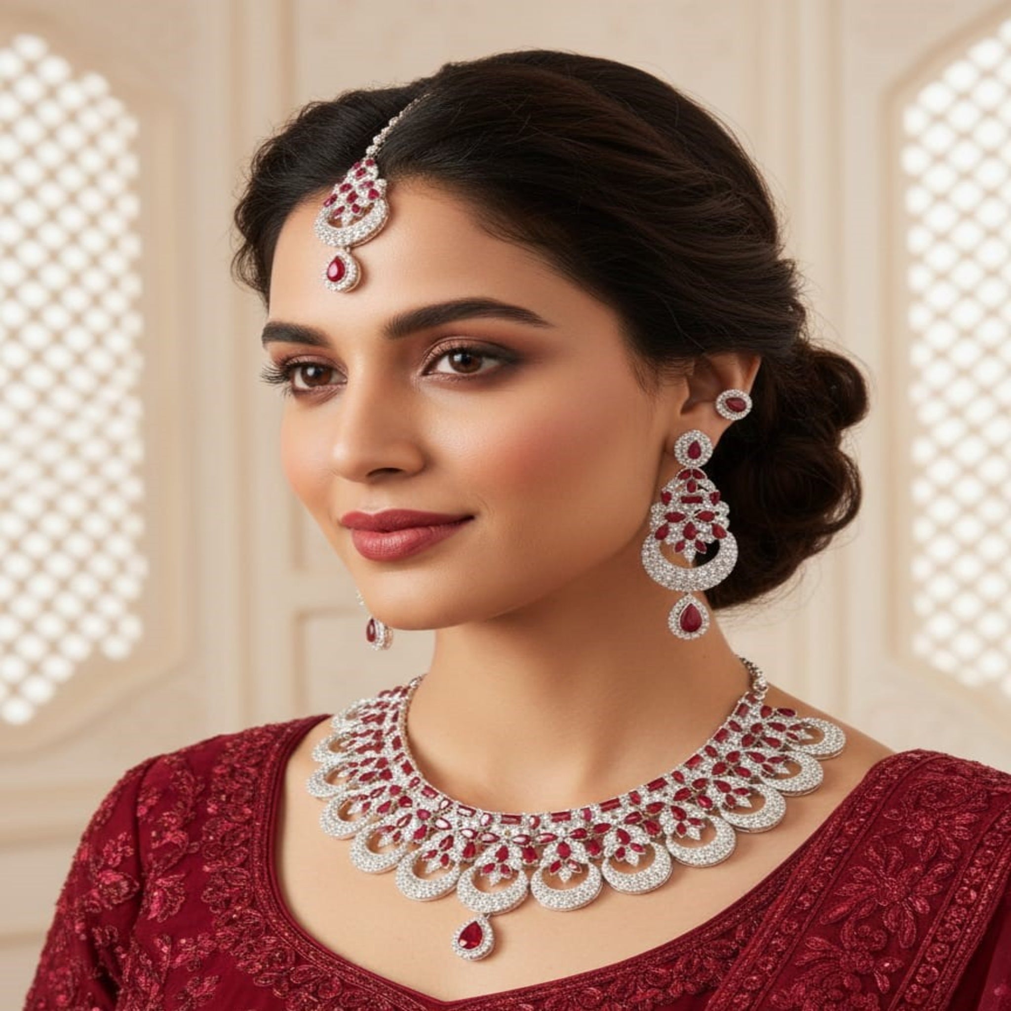 Ruby AD Karrat Necklace Set (FDN173)