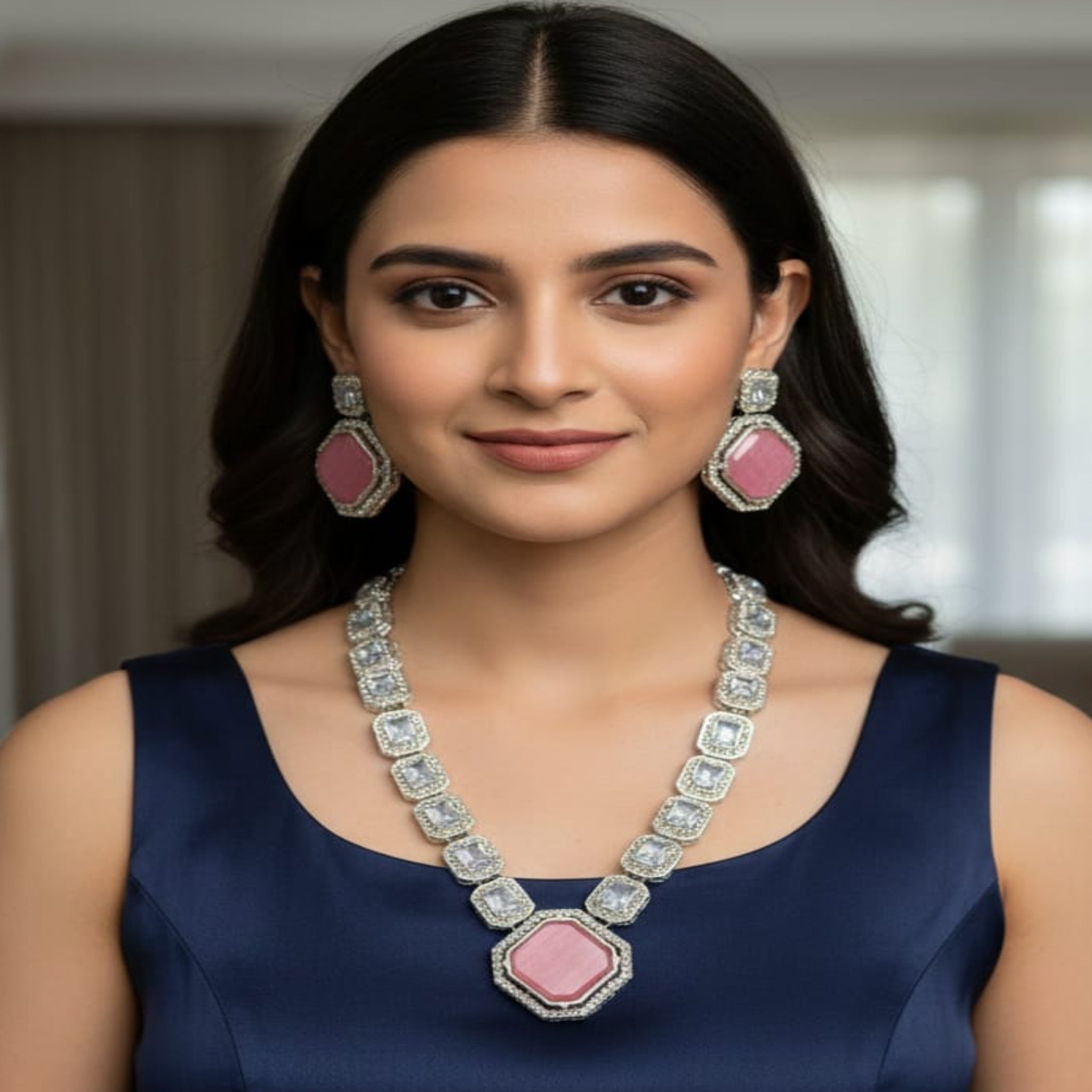 Fancy Silver Necklace Set (FDN187)