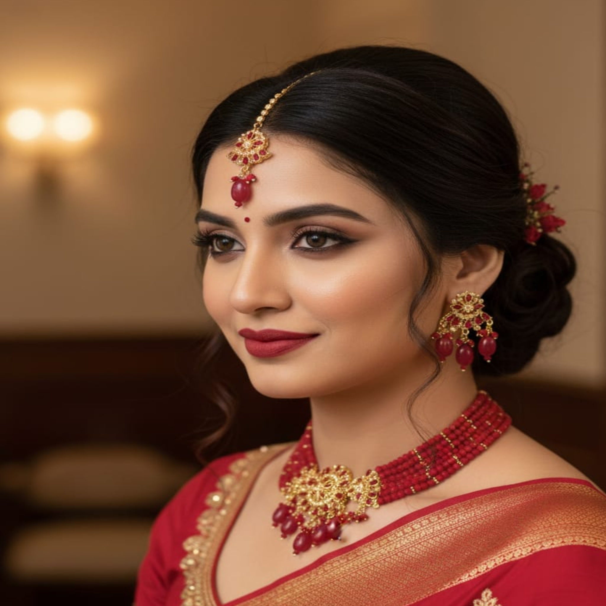 Beautiful Red Choker Necklace Set (FDN193)