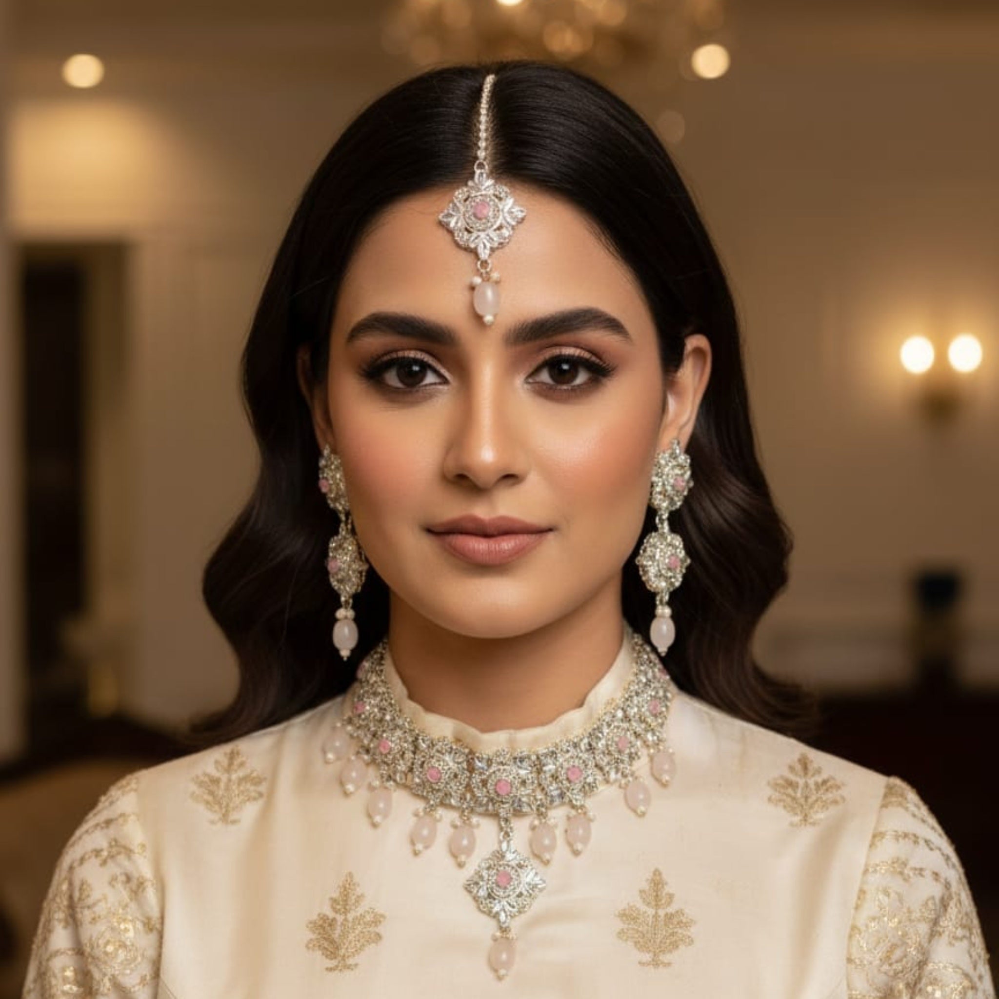 Stylish Silver Collar Necklace Set (FDN192)