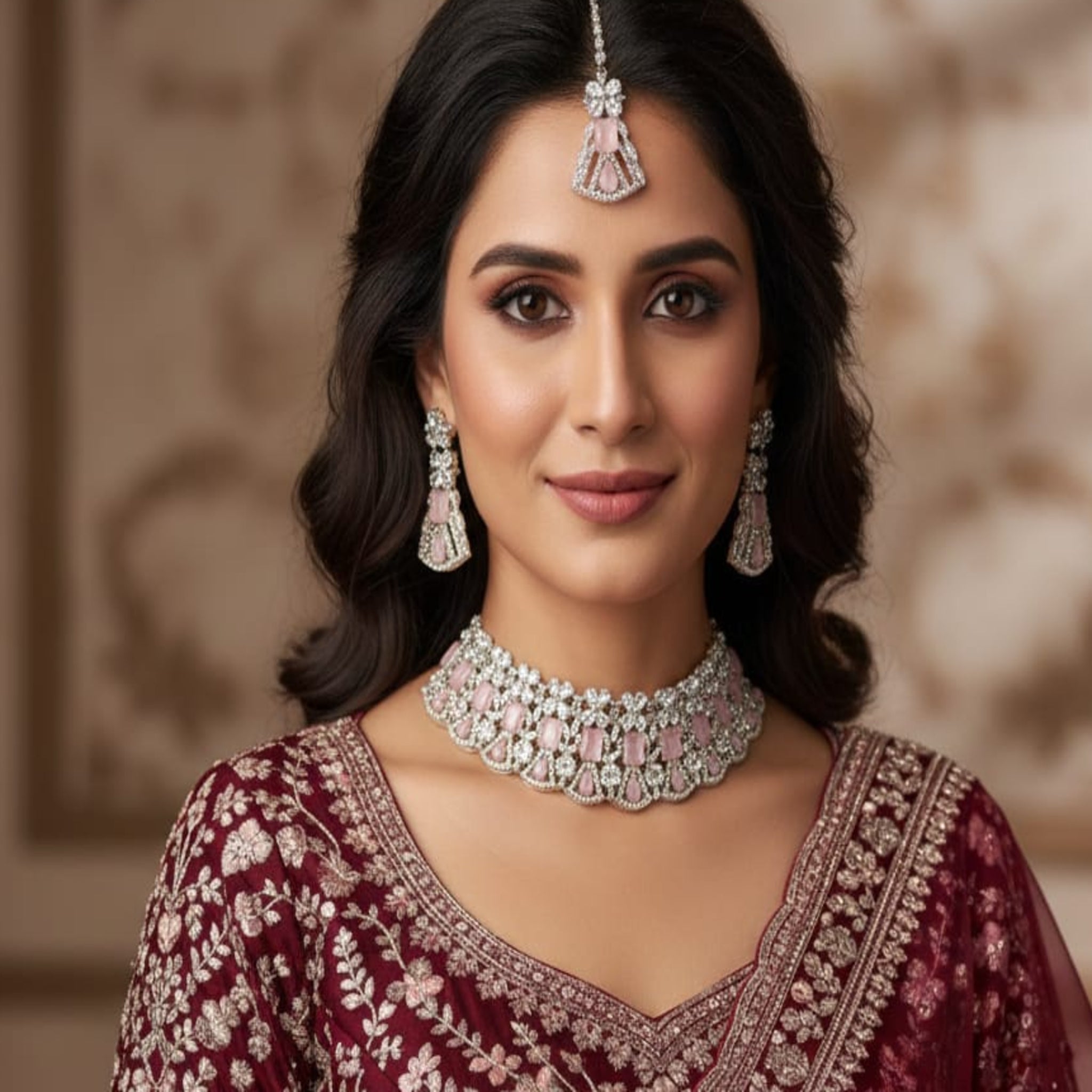 Fancy Silver Collar Bridal Necklace (FDBN99)