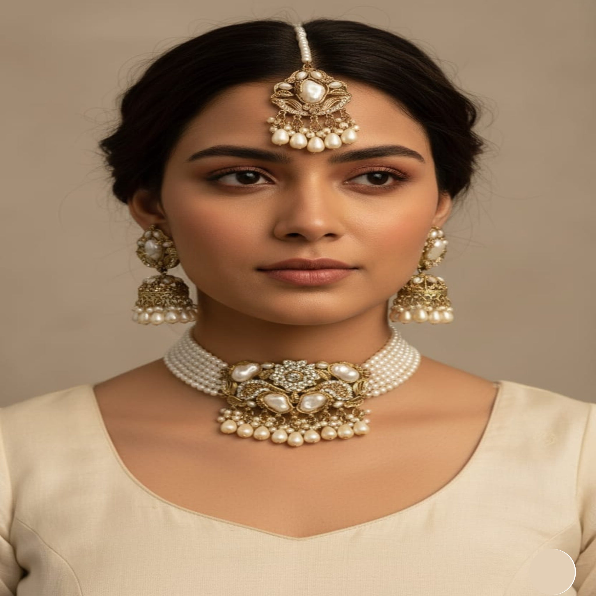 Turkish Pearls Work Stylish Choker Necklace (FDN198)