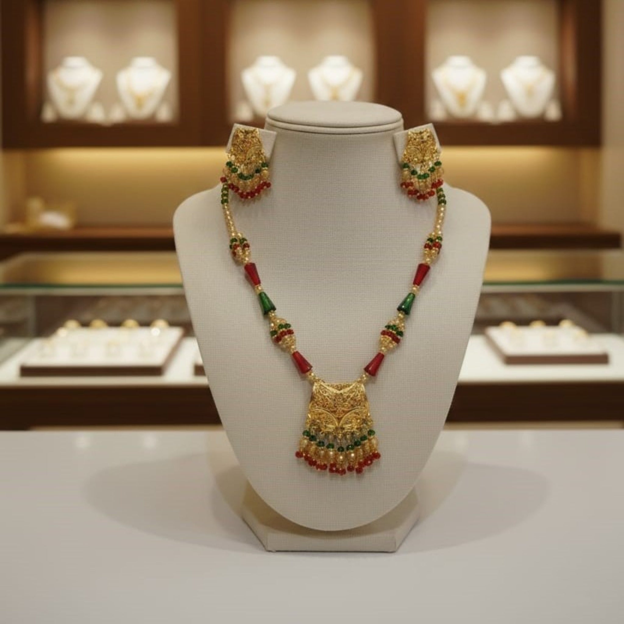 Heritage Necklace Set with Ruby & Emerald Beaded (FDM116)
