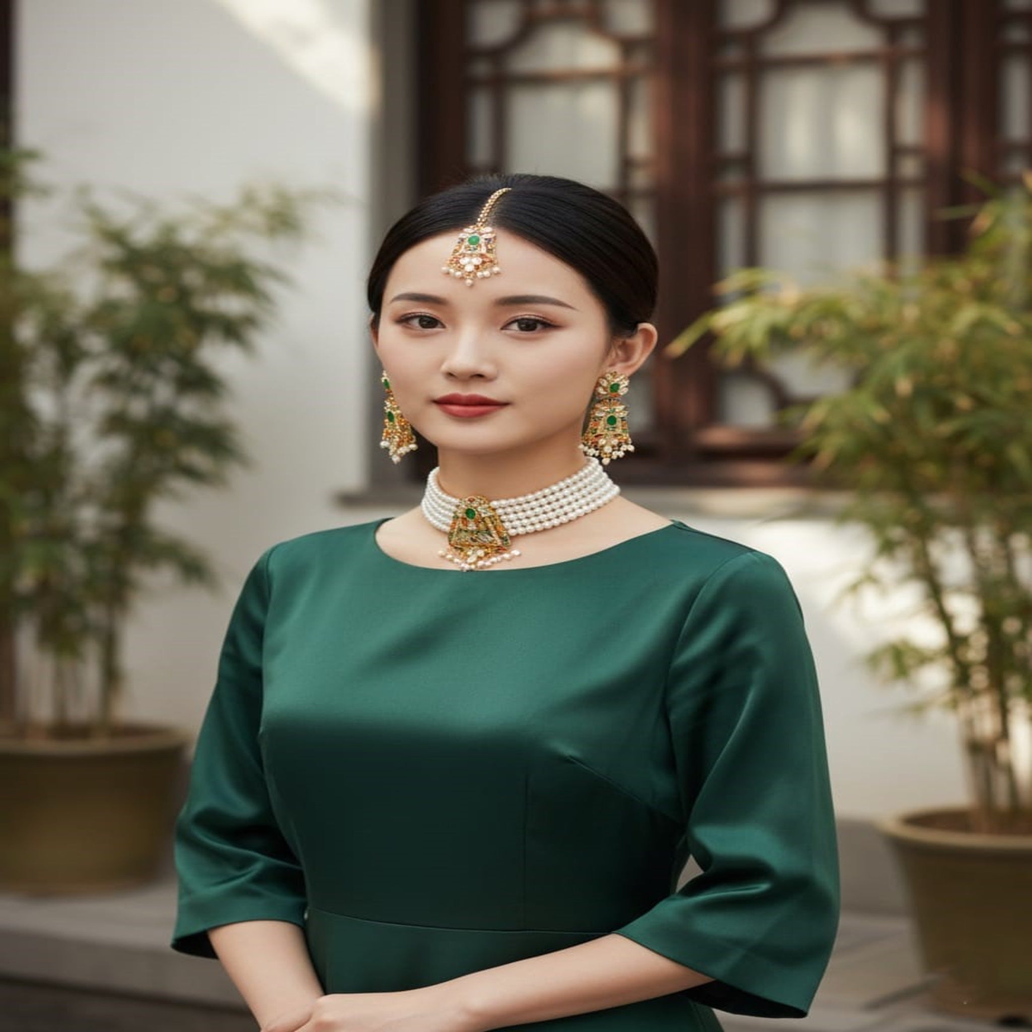Royal Pearl Choker & Maang Tikka Set (FDN205)
