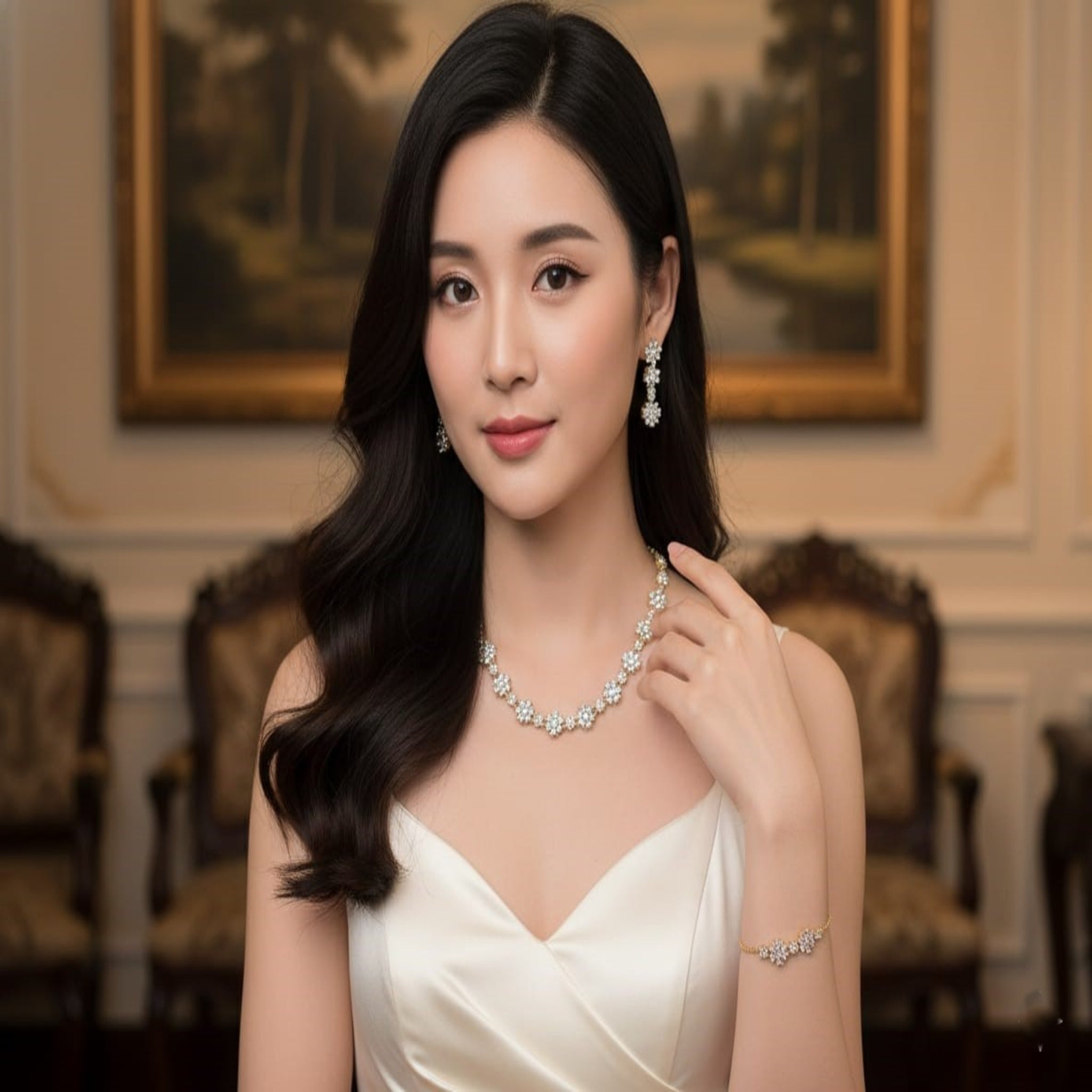 Elegant Champagne Crystal Square Pendant Set (FDN204)