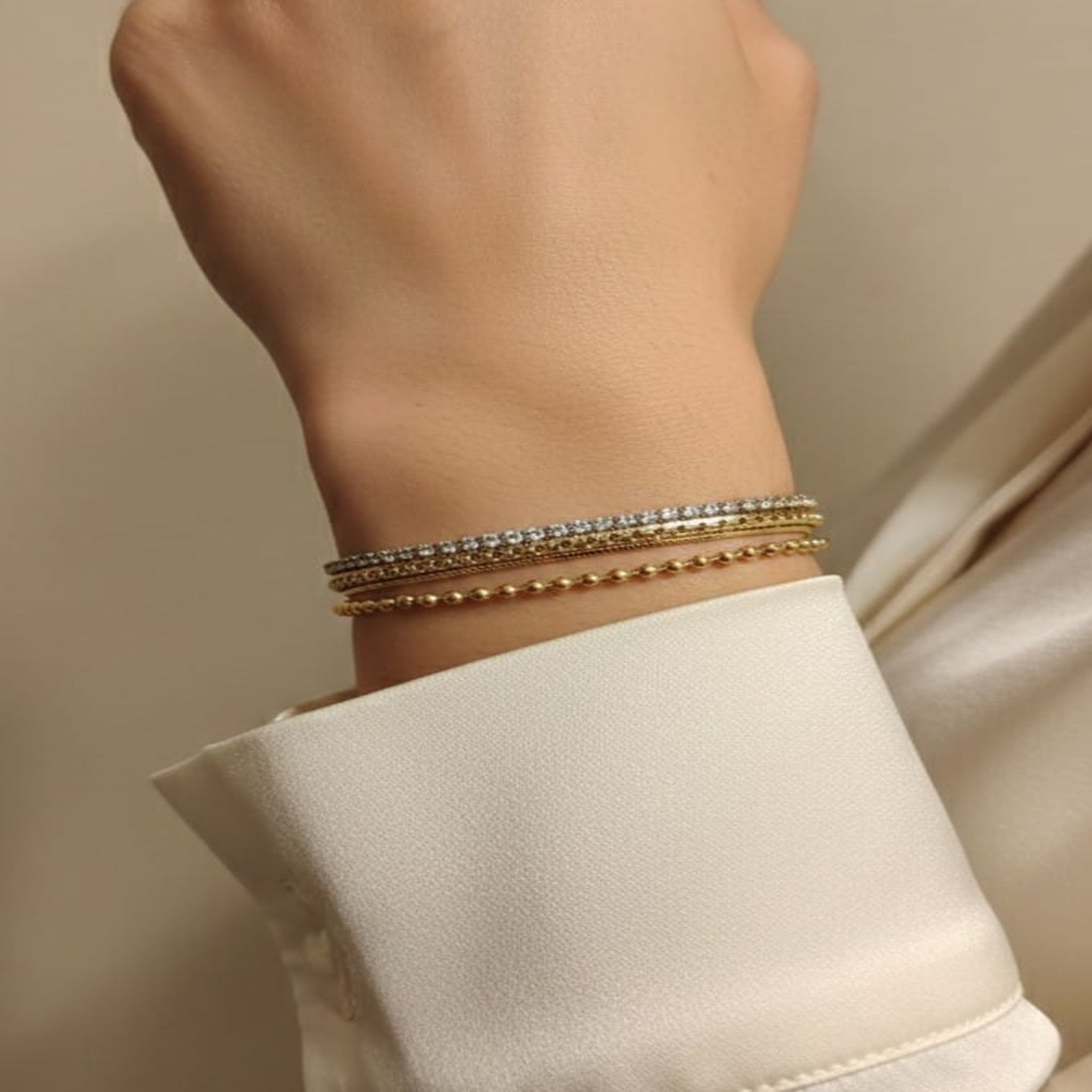 Golden Trio Triple-Layered Stacked Bracelet