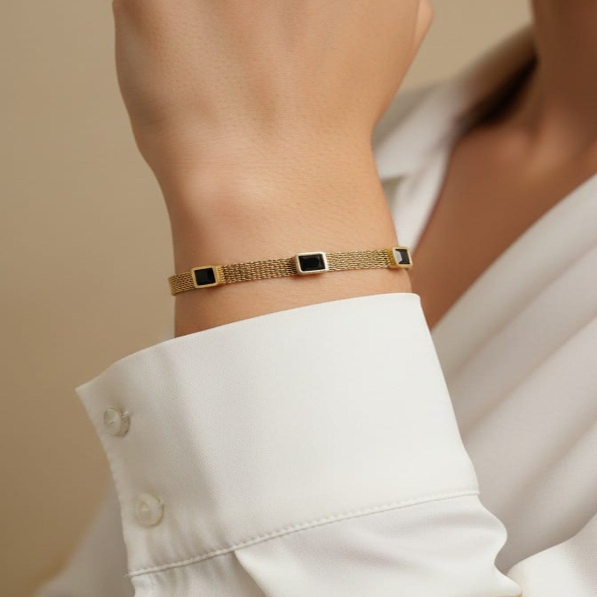 Black Onyx Style Golden Bracelet