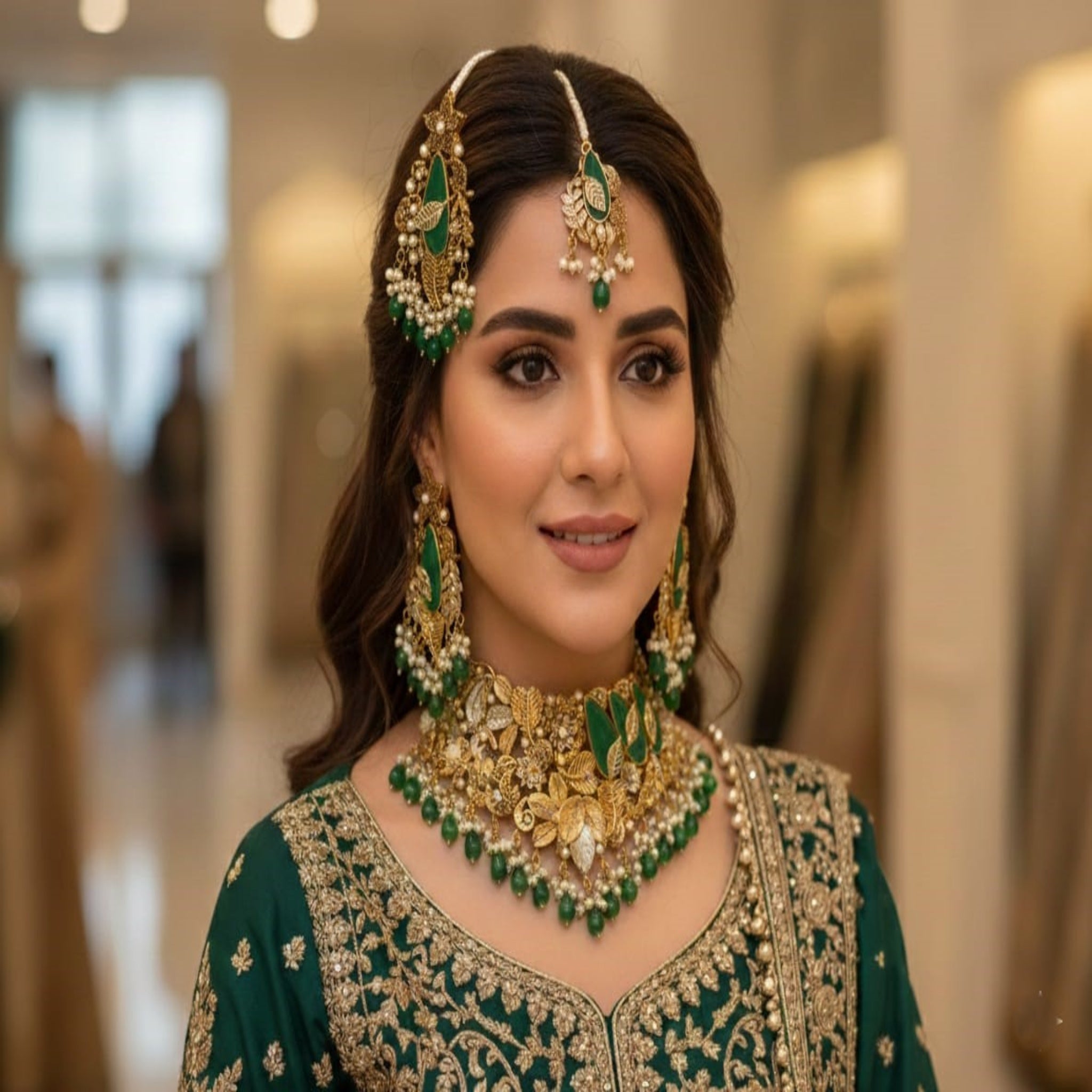 Emerald Green Royal Bridal Necklace (FDBN107)