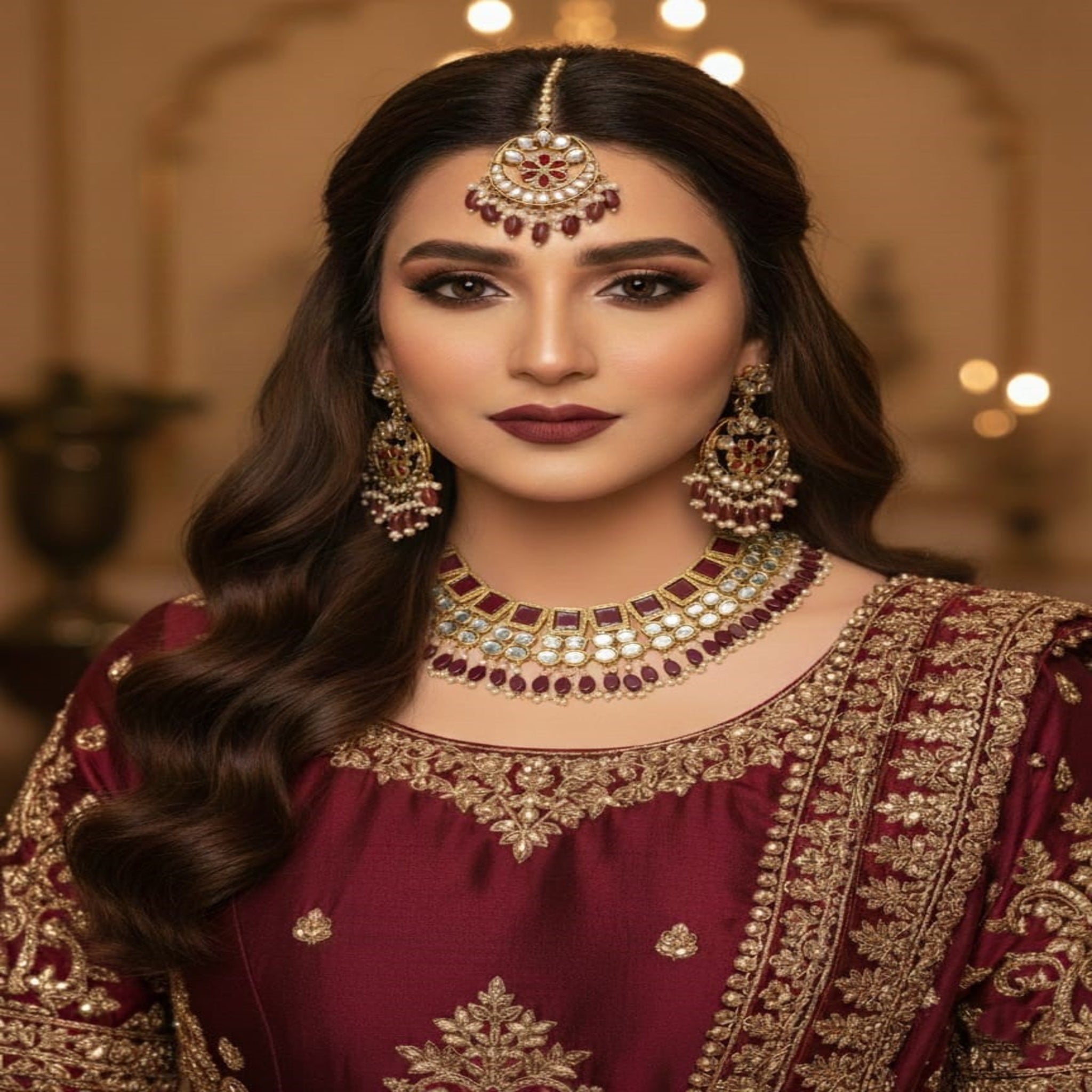 Maroon Kundan Traditional Bridal Set (FDBN103)