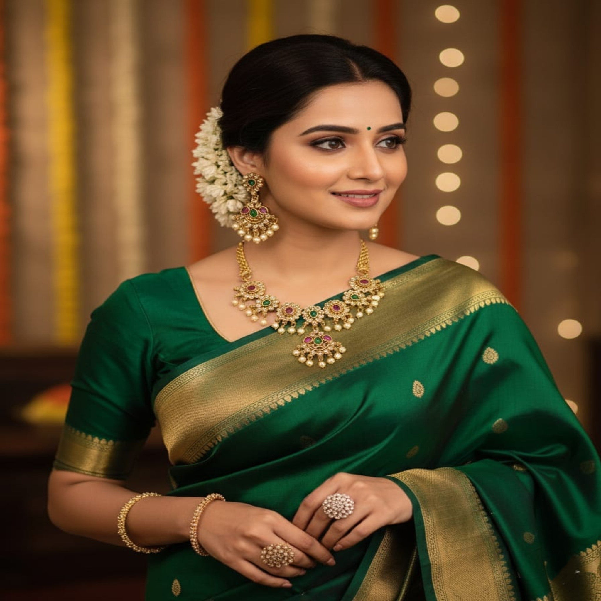 Traditional Multicolor Floral Kundan Necklace Set (FDN221)