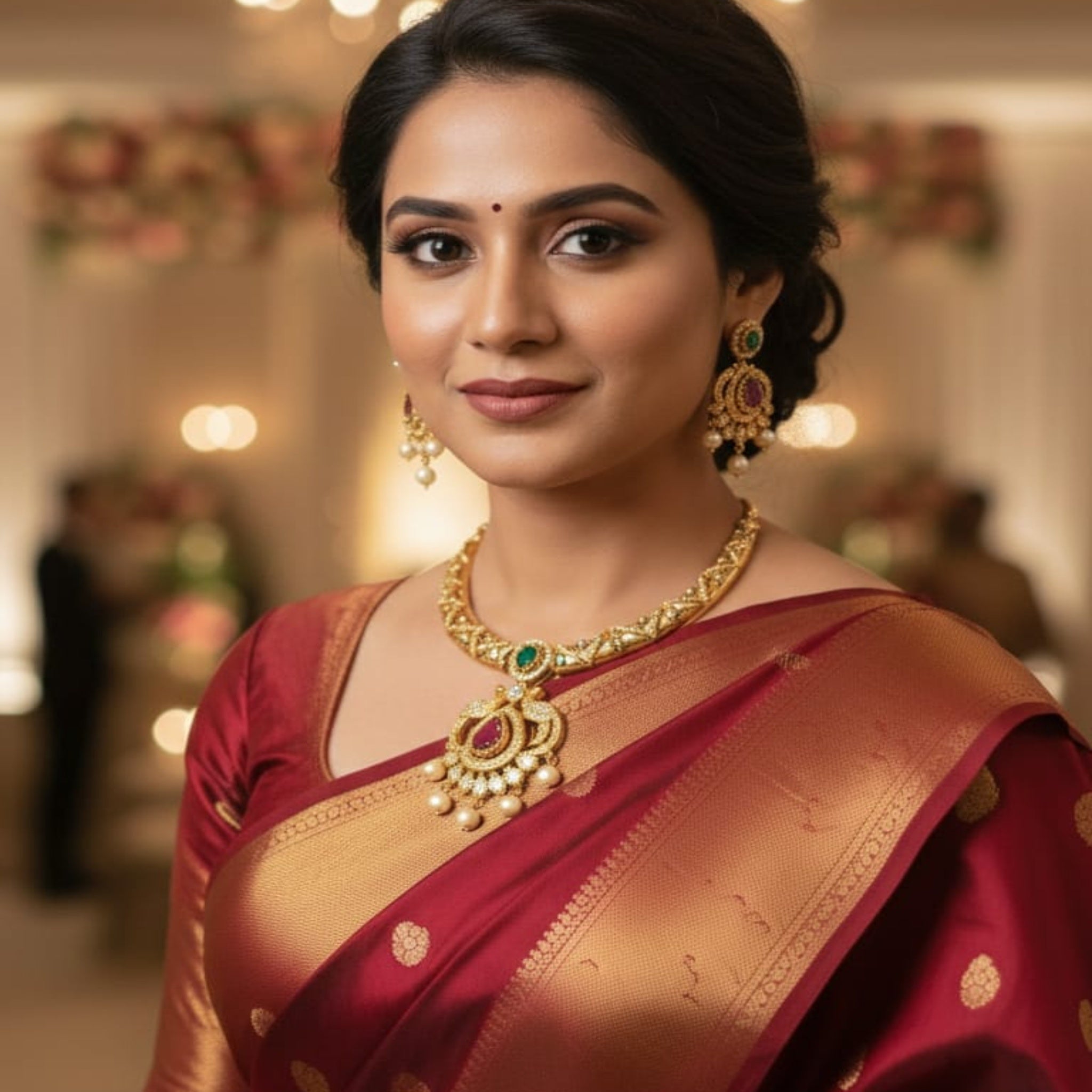 Elegant Lime Green Floral Necklace Set (FDN224)