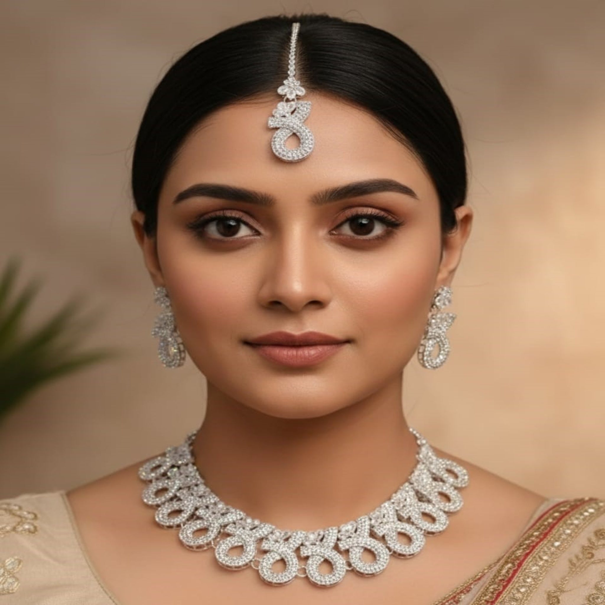 Full Zircon Silver Necklace Set (FDN236)