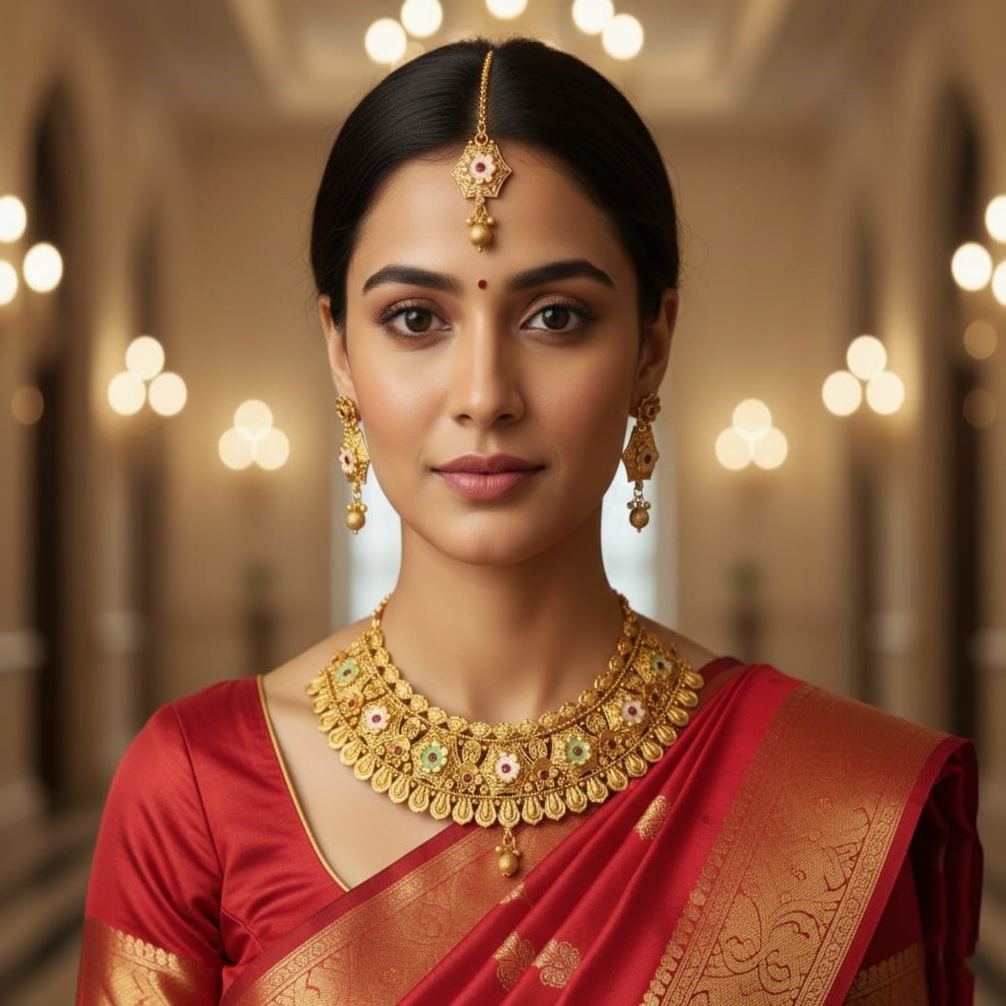 Antique Gold Floral Bridal Necklace Set (FDBN108)
