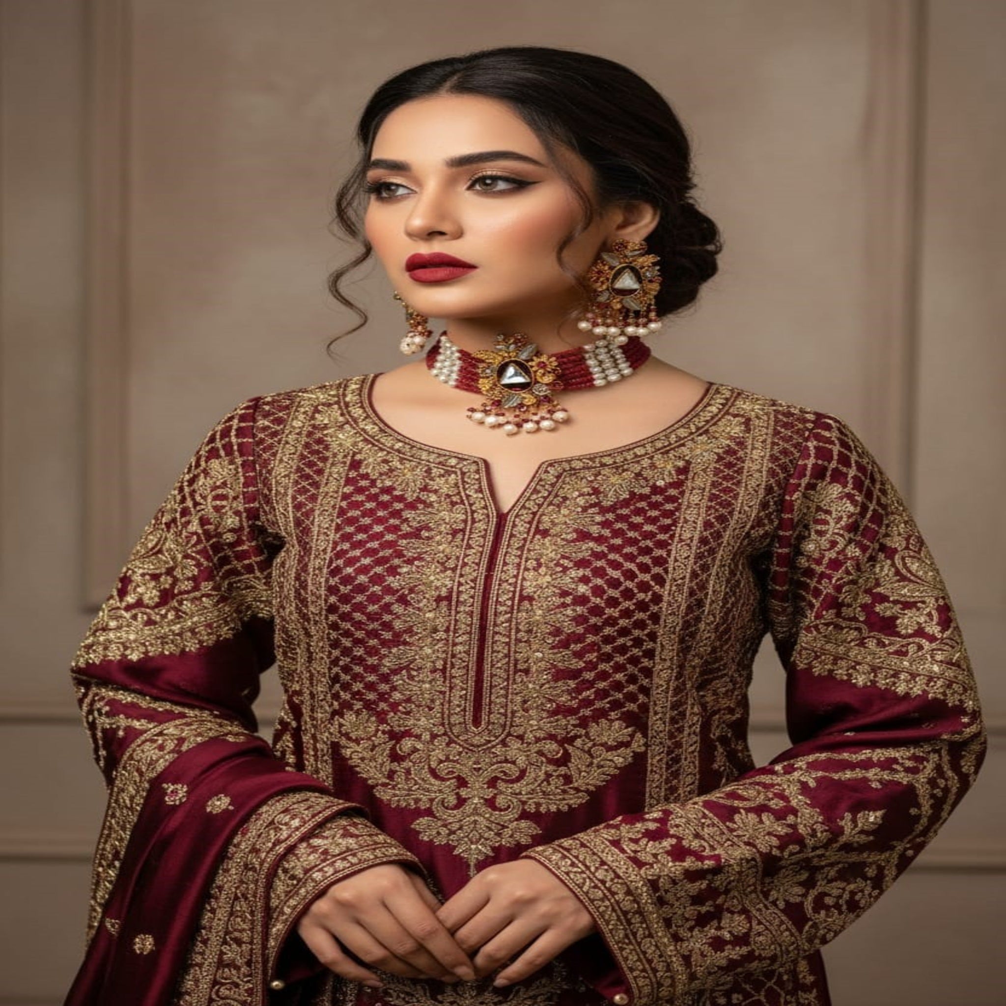 Gold-Tone Choker Set with Ruby (FDN238)