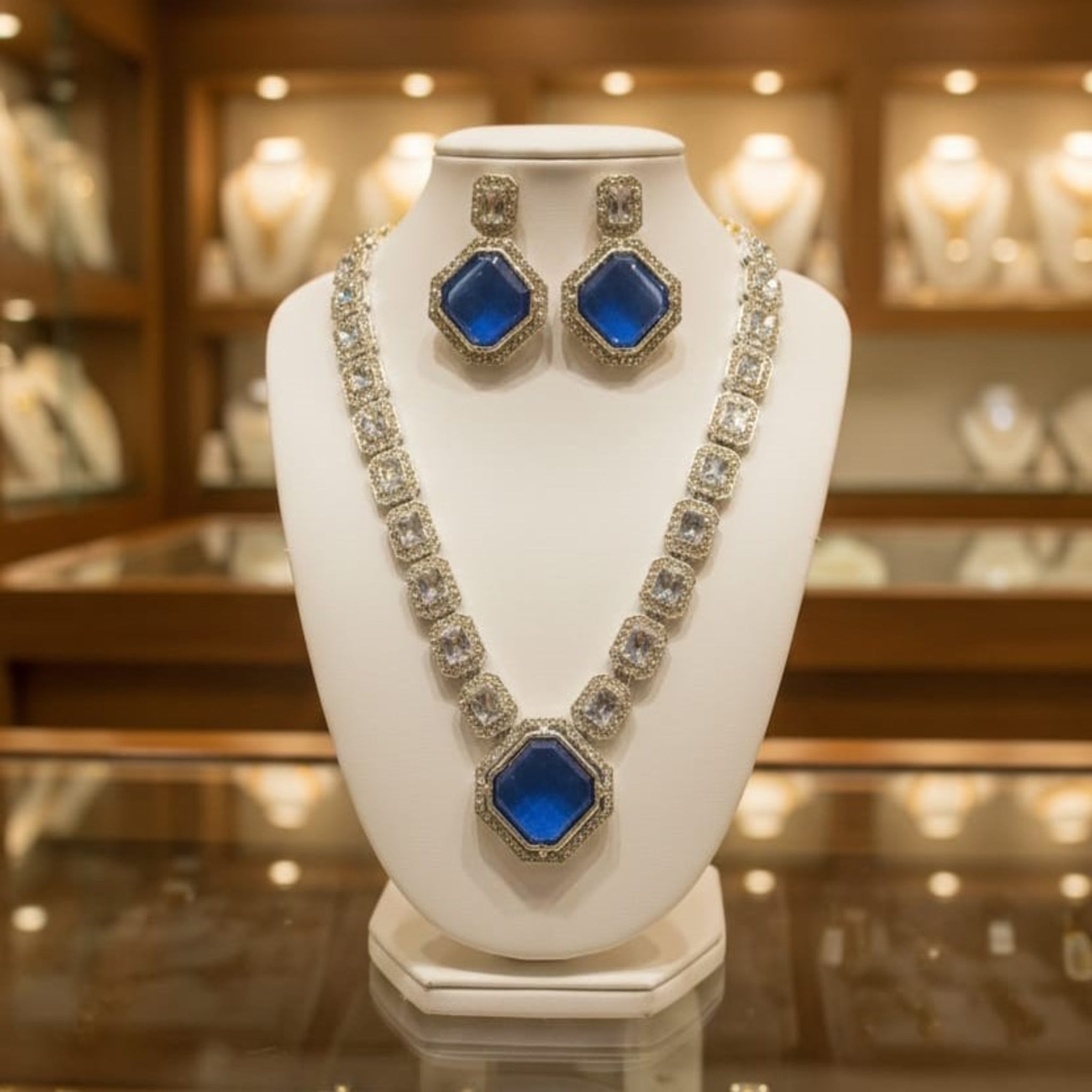 Premium Silver-Tone Royal Blue Necklace Set (FDN240)